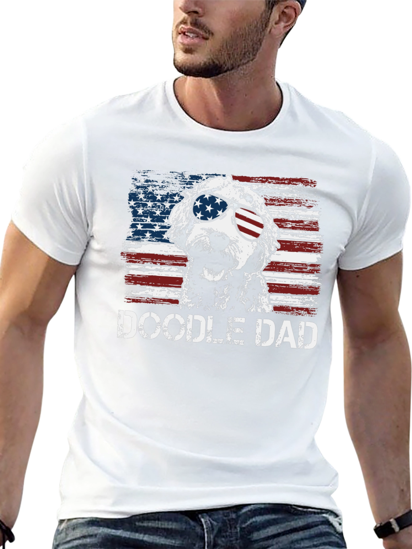 Doodle Dad American Flag Graphic T-Shirt