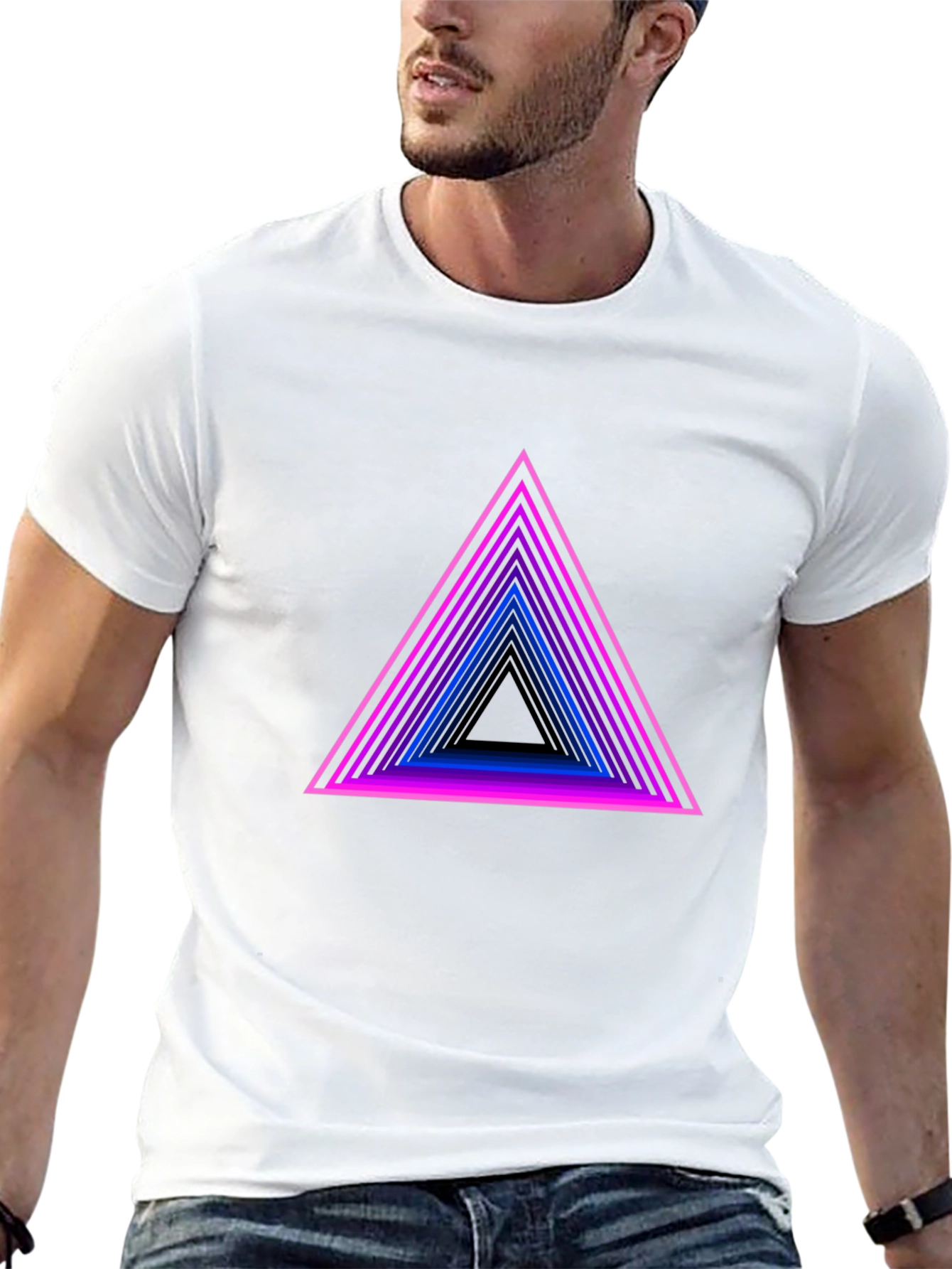 Retro Geometric Triangle Graphic Tee - Black