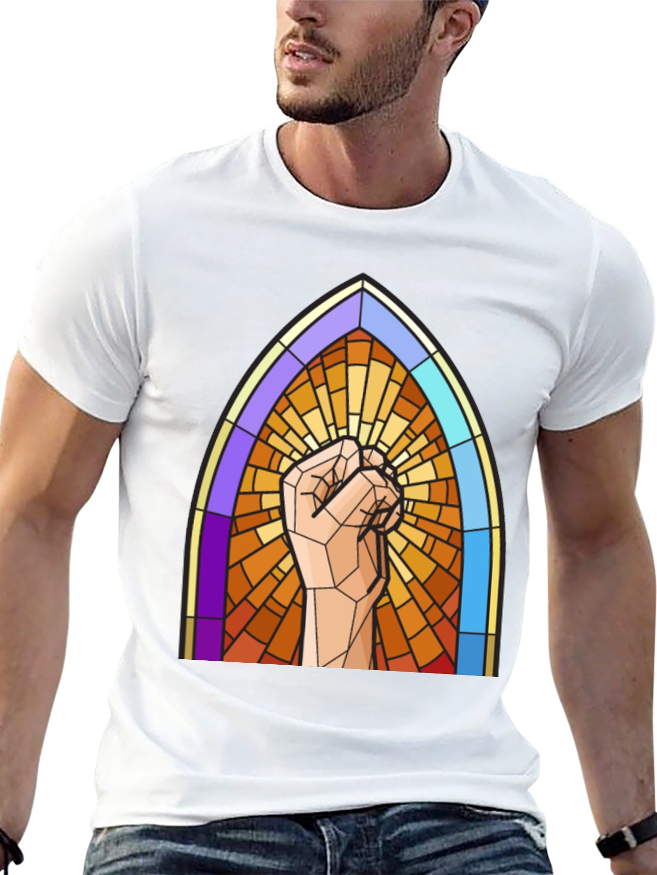Stained Glass Fist Graphic Tee - Bold Statement Shirt