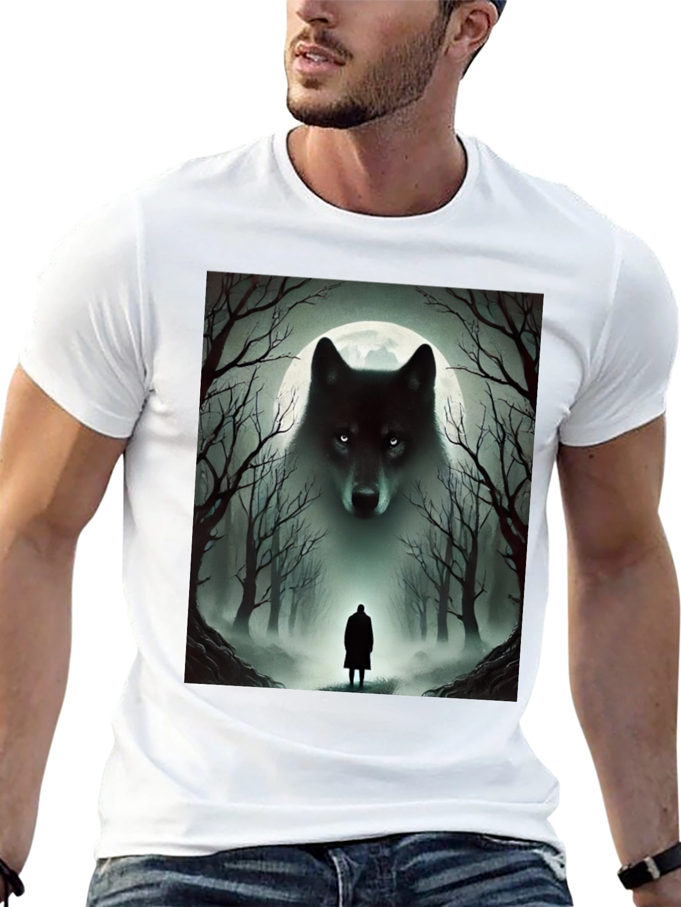 Wolf & Moon T-Shirt: Mystical Forest Design