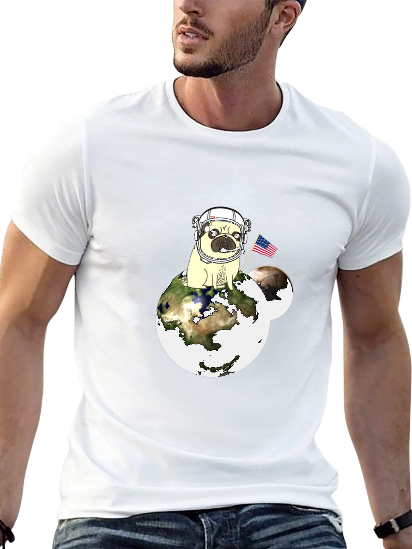 Pug Astronaut Earth Graphic T-Shirt