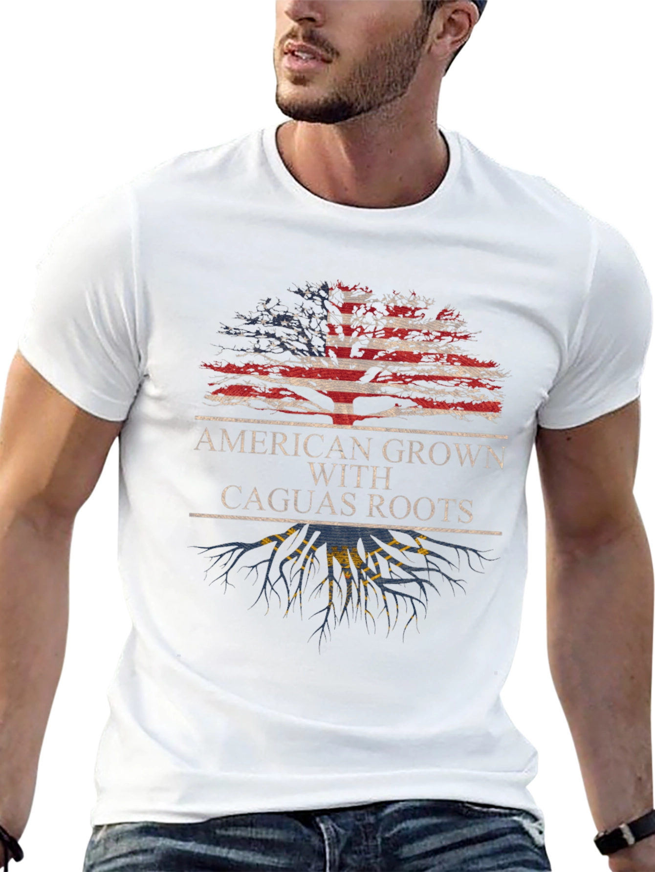 American Grown with Caguas Roots Black T-Shirt