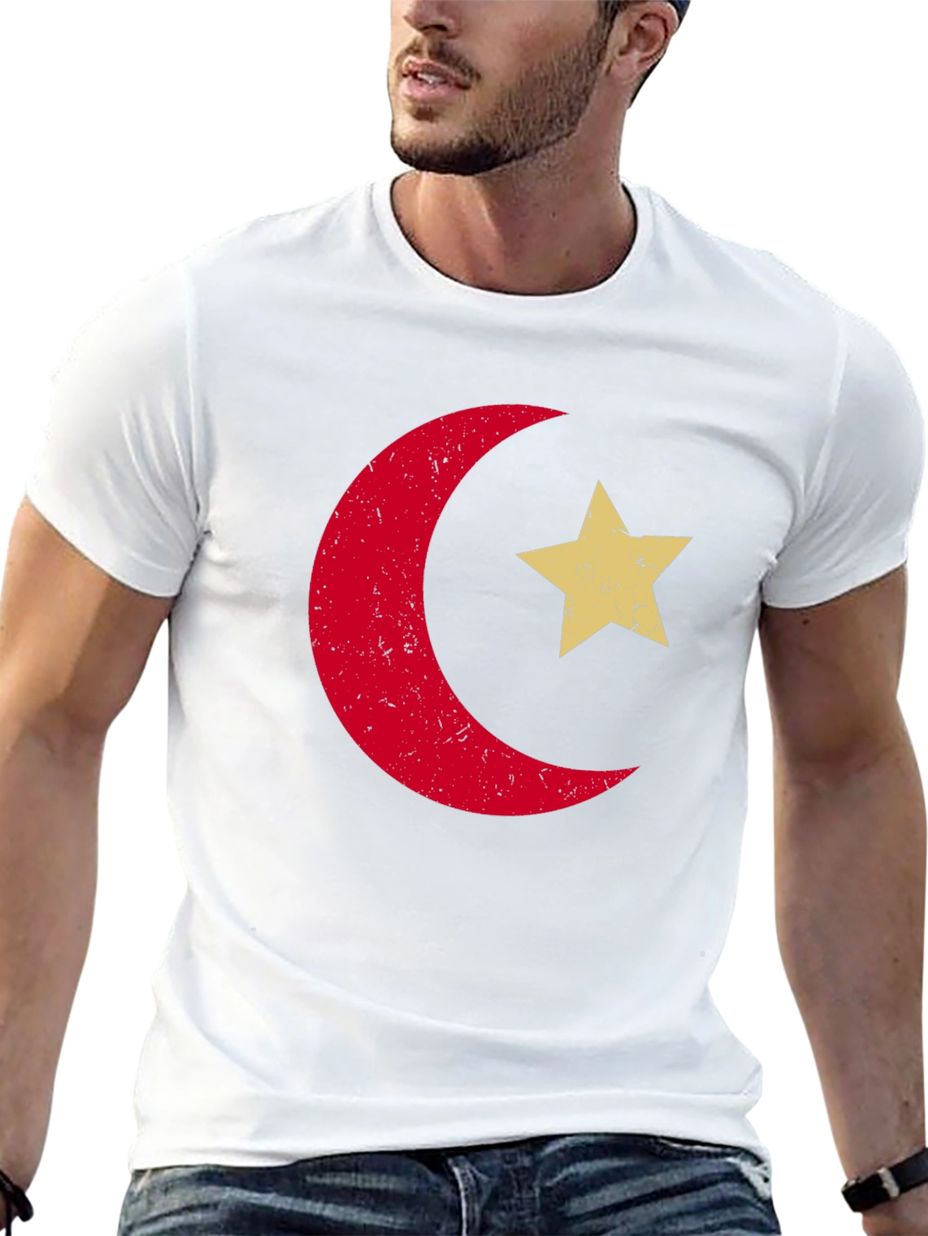 Retro Crescent Moon & Star Graphic Tee - Black