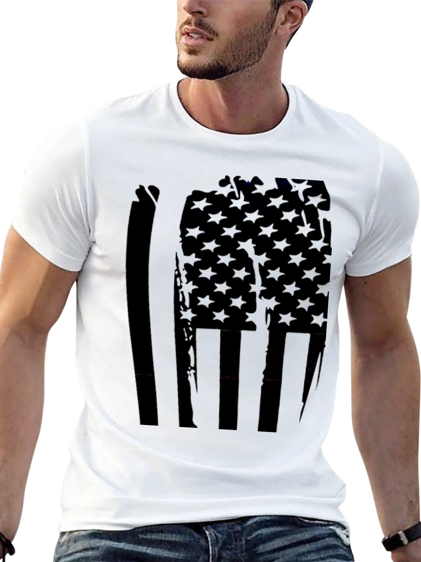 American Flag Distressed Graphic Tee - Black