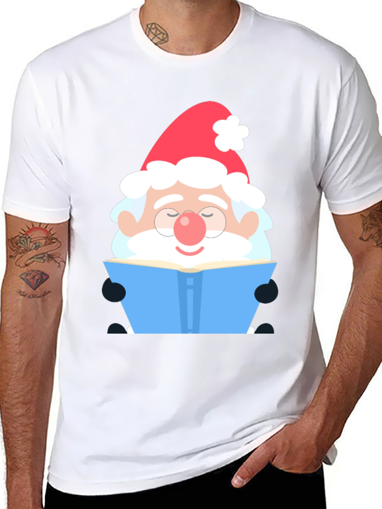 Santa Claus Reading Book Black T-Shirt