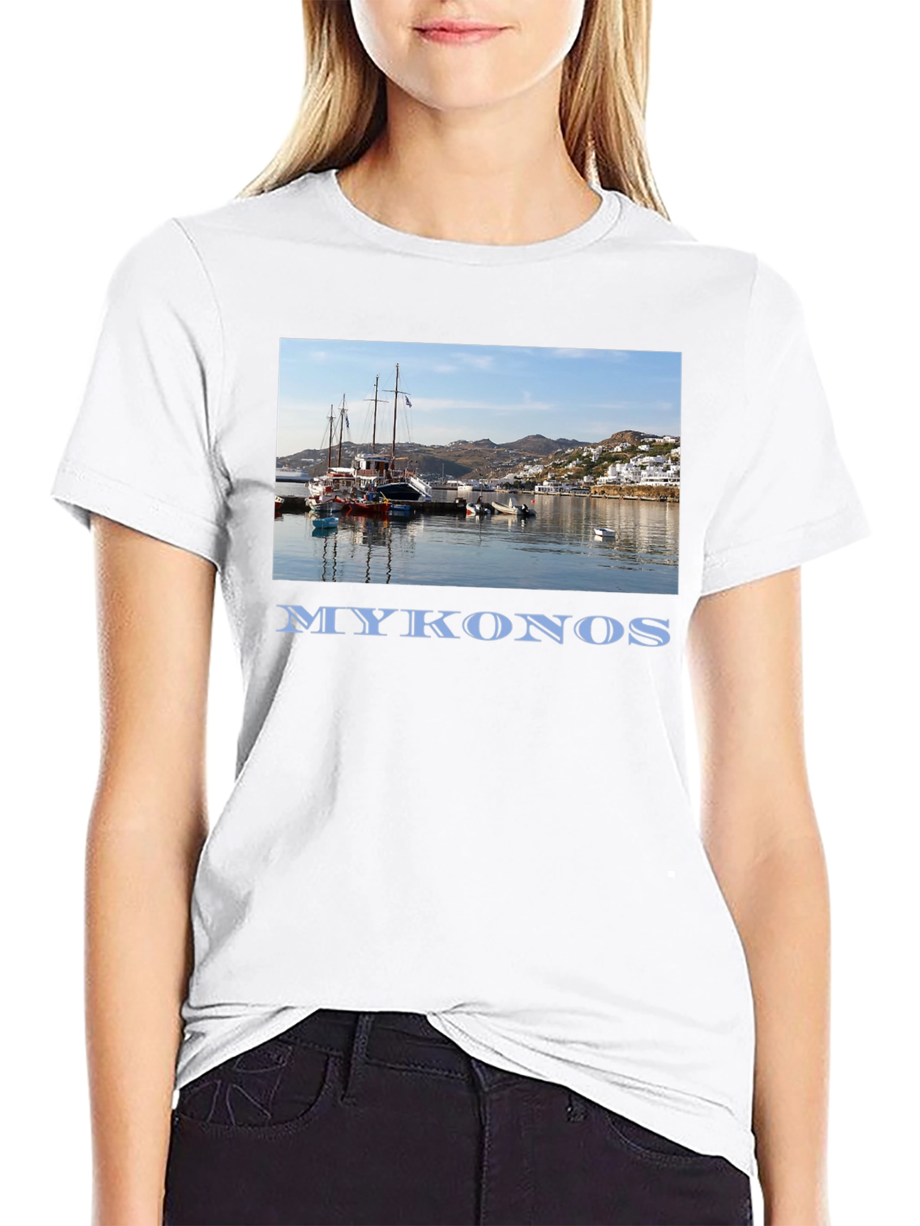 Mykonos Harbor Graphic Tee - Black