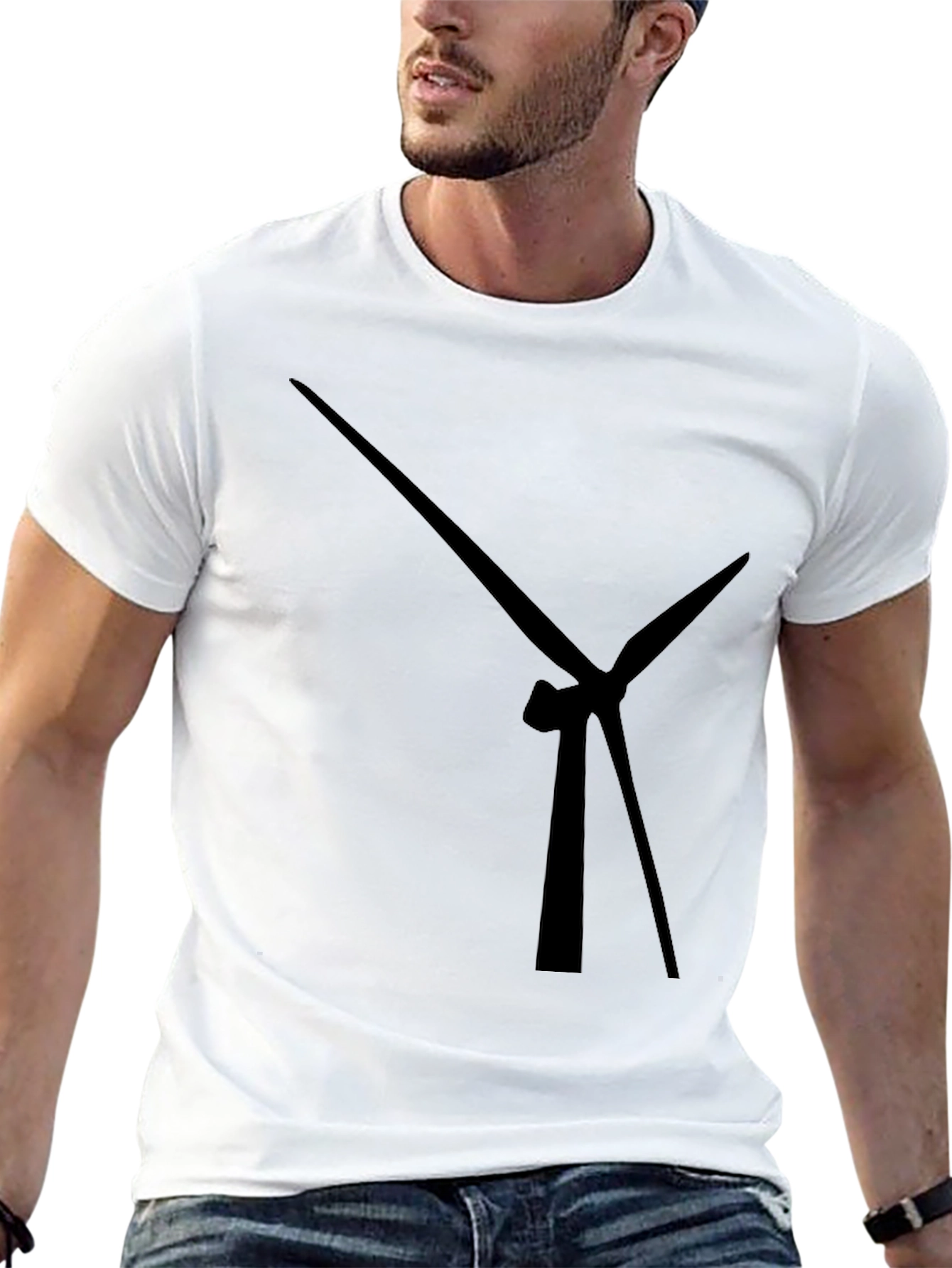 Modern Wind Turbine Graphic Black T-Shirt