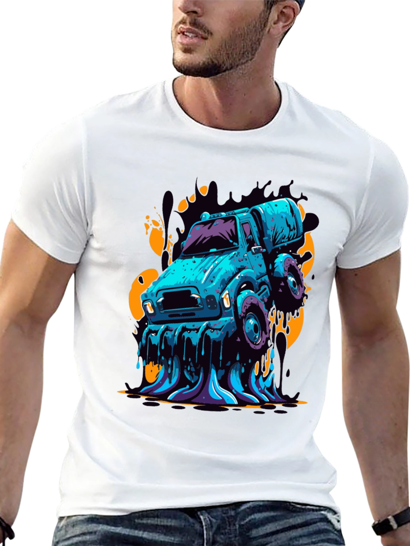 Mens Graphic Tee - Cartoon Truck Black T-Shirt