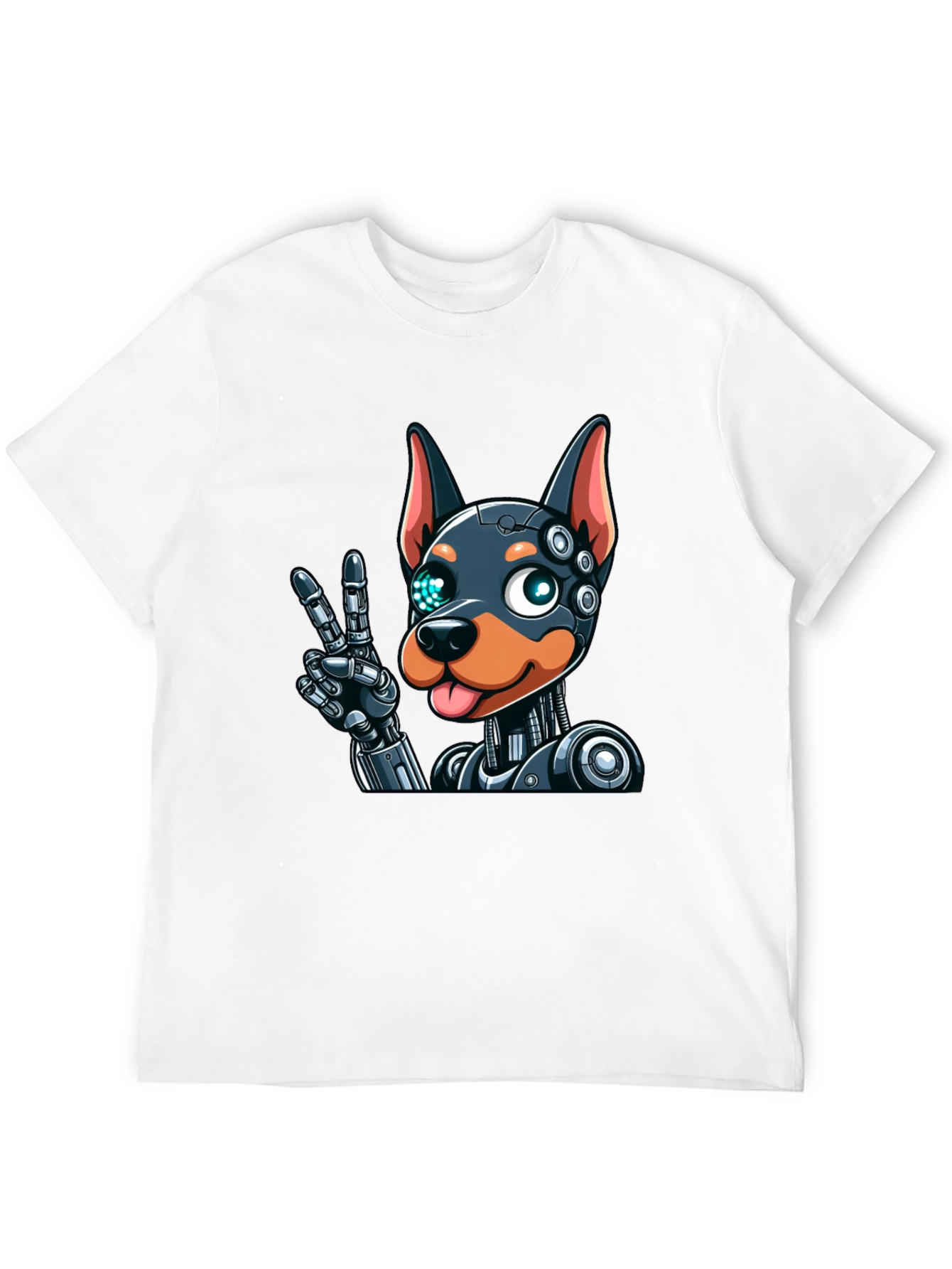 Robot Dog Graphic Tee - Black Cotton T-Shirt