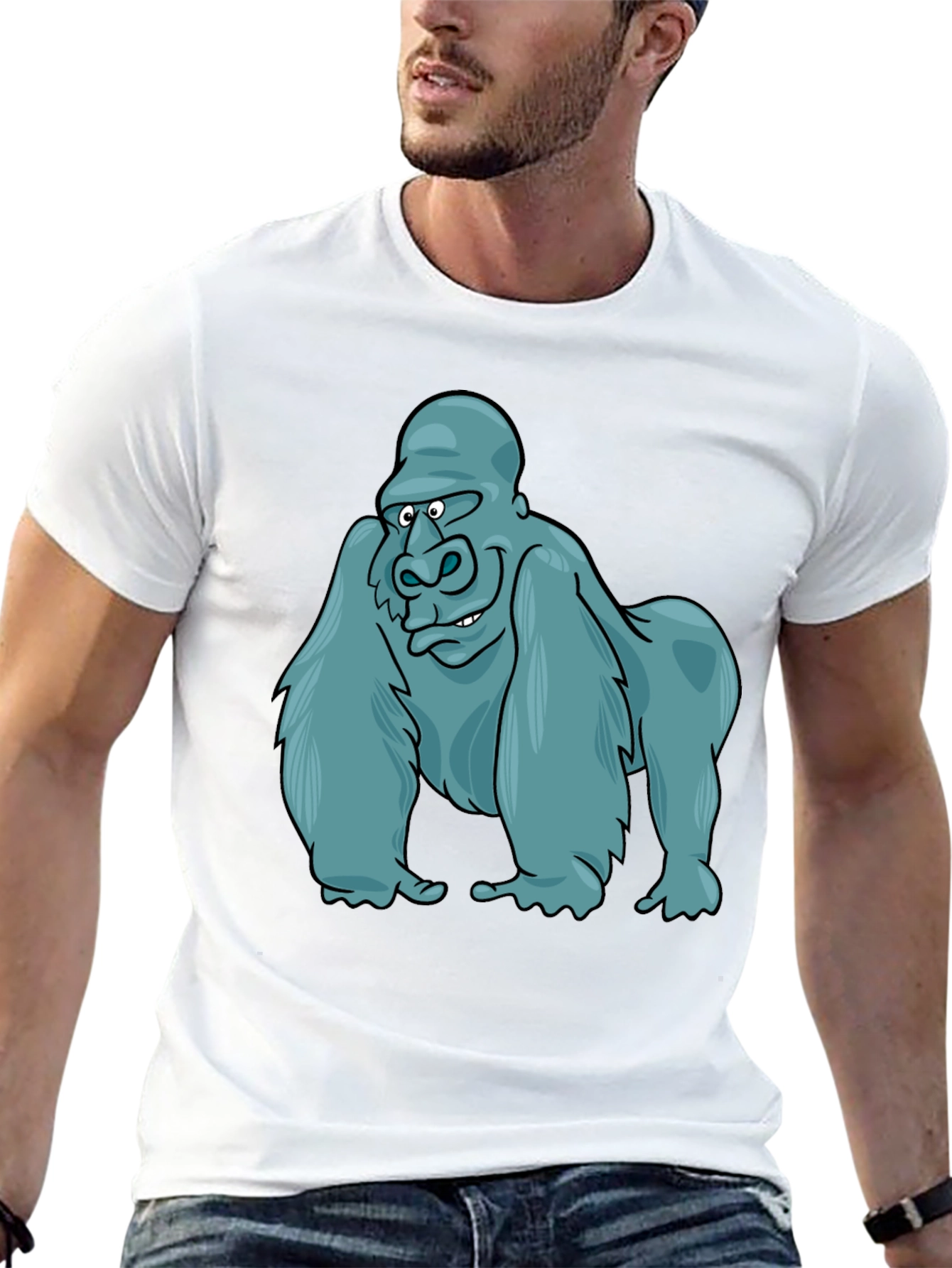 Gorilla Cartoon Print Black T-Shirt
