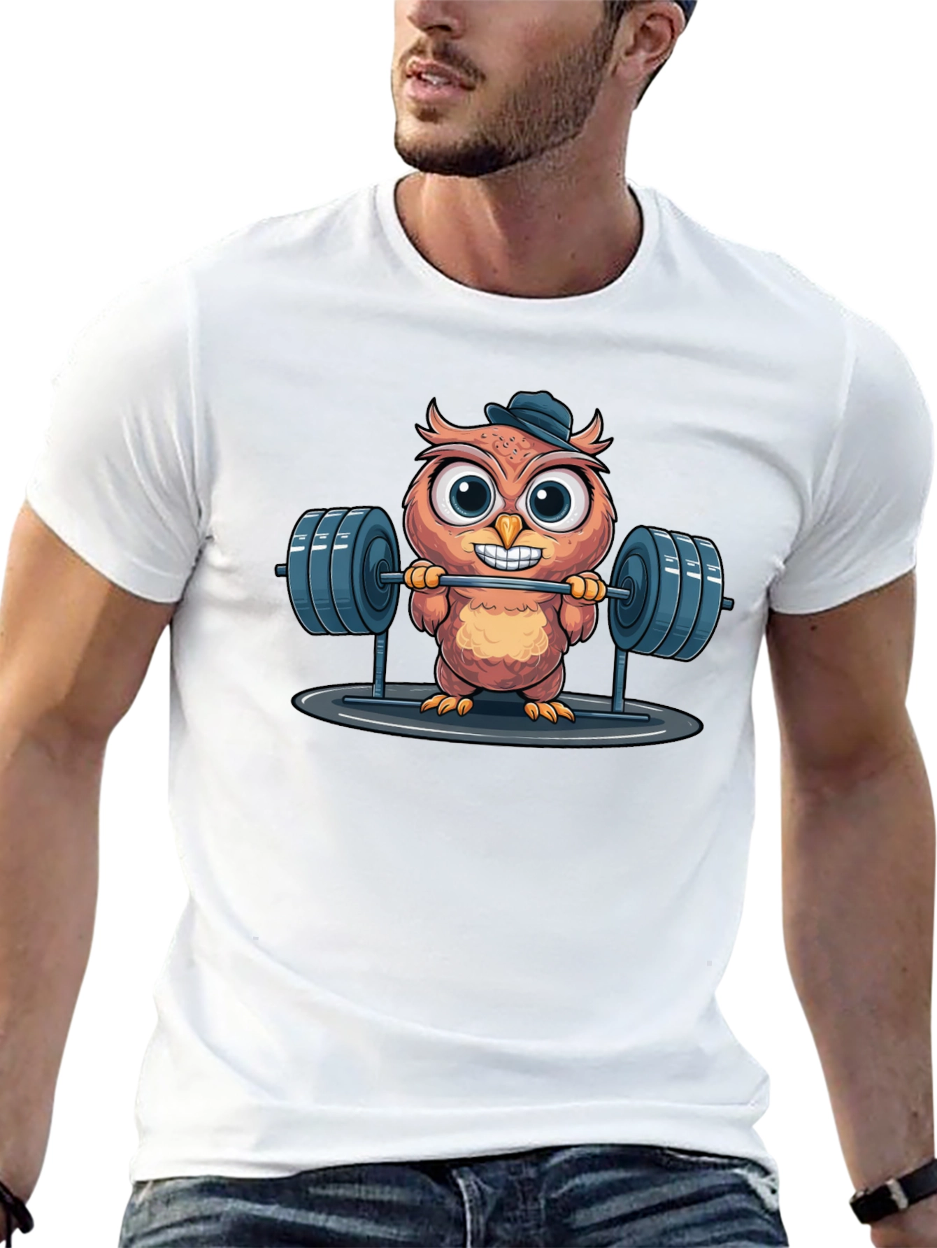 Owl Lifting Weights Graphic T-Shirt