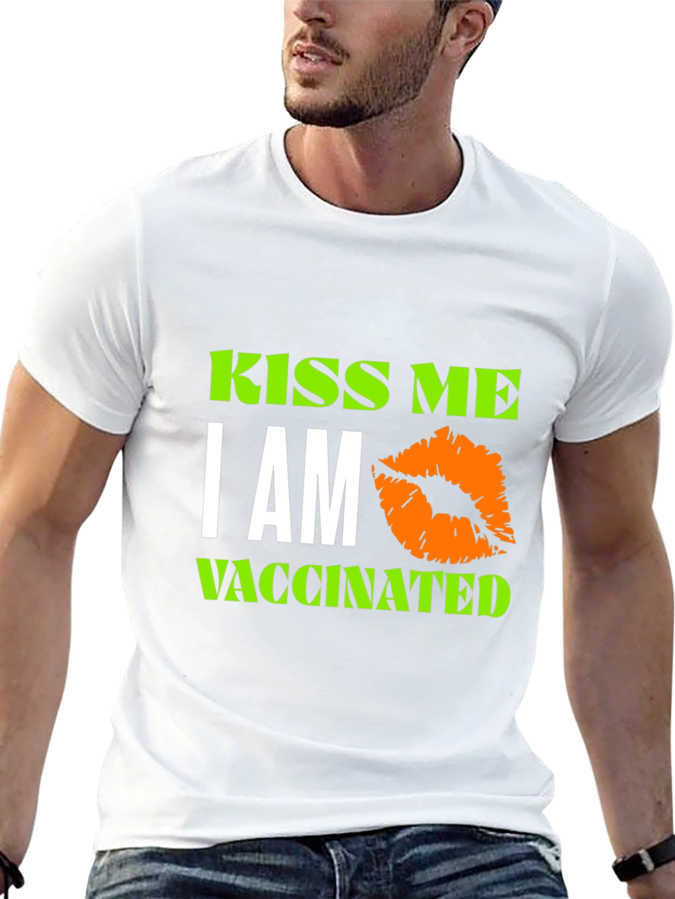 Kiss Me Im Vaccinated Black T-Shirt Novelty Graphic Tee