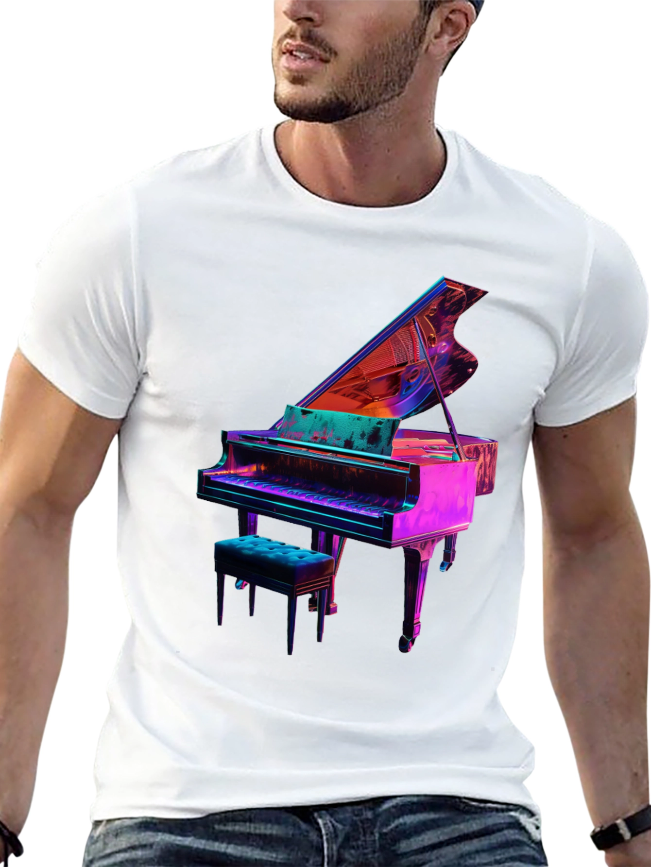 Piano Graphic Tee - Unique Neon Design