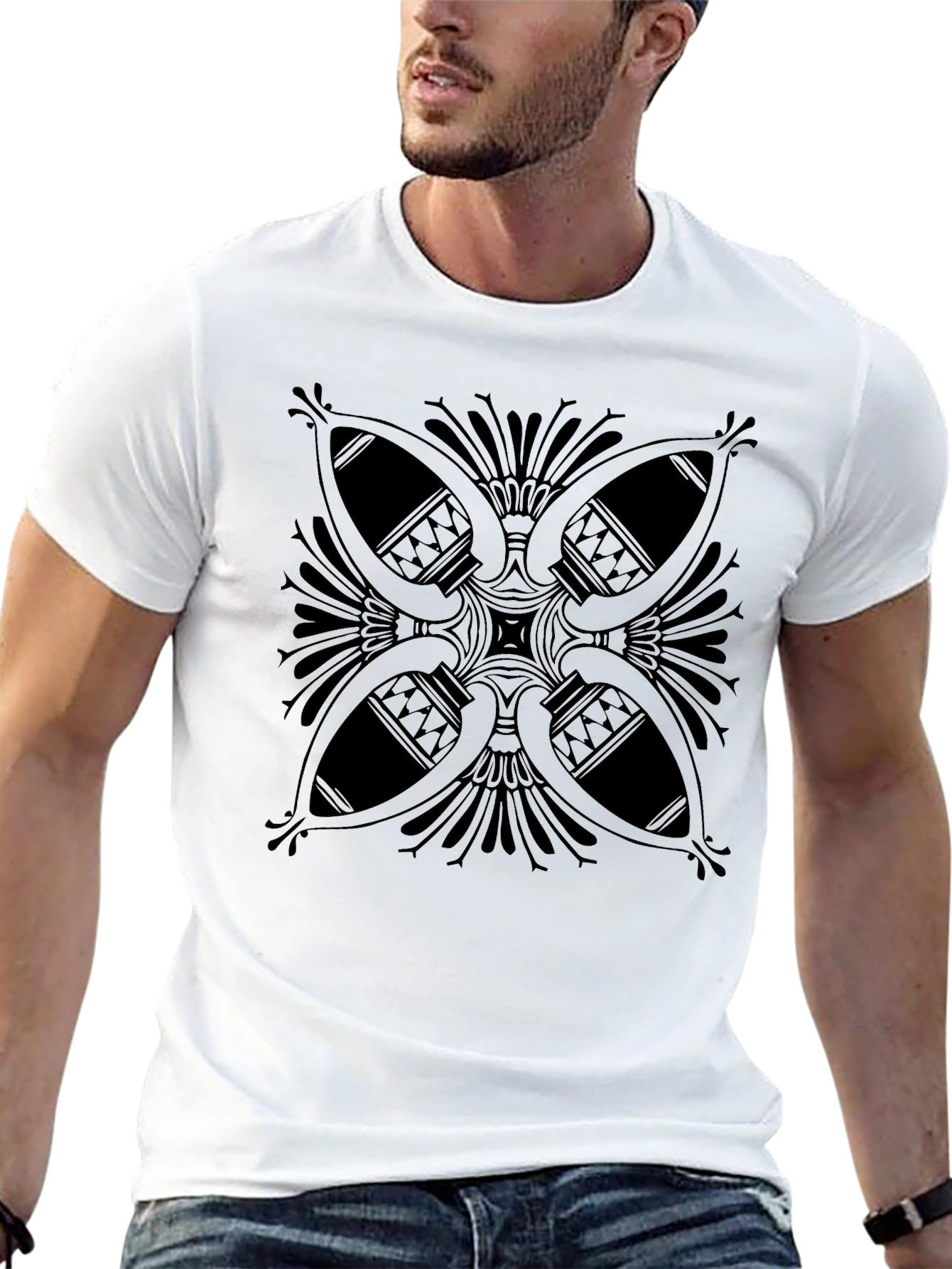 Geometric Print Black T-Shirt
