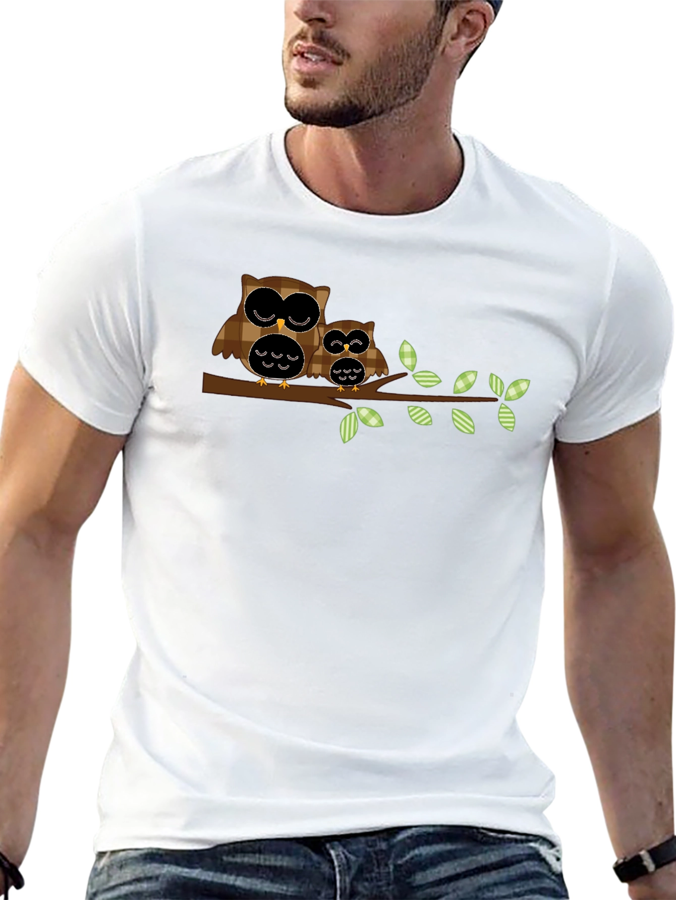Owl Family Tree Branch Black T-Shirt