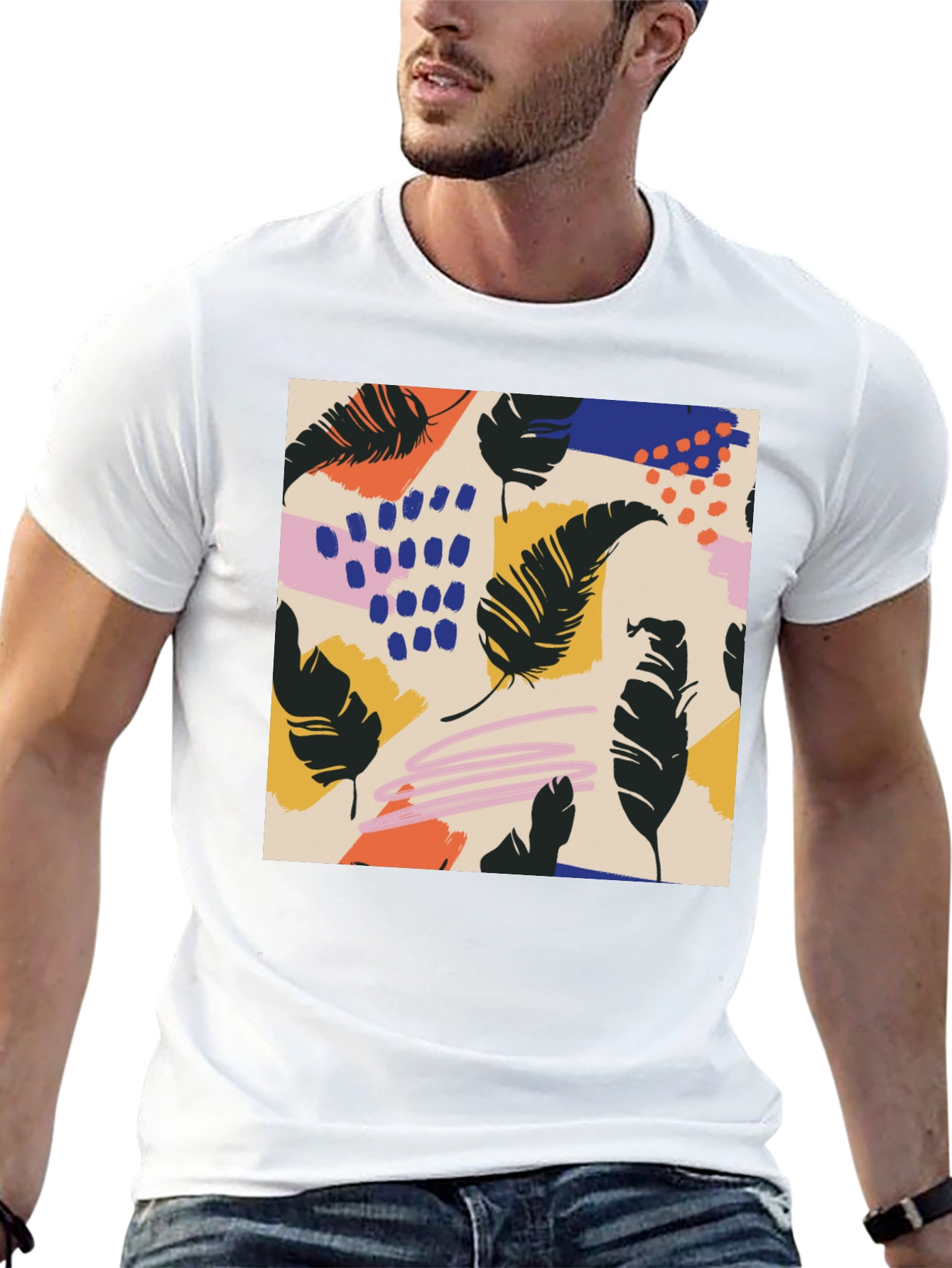 Modern Feather Graphic Black T-Shirt