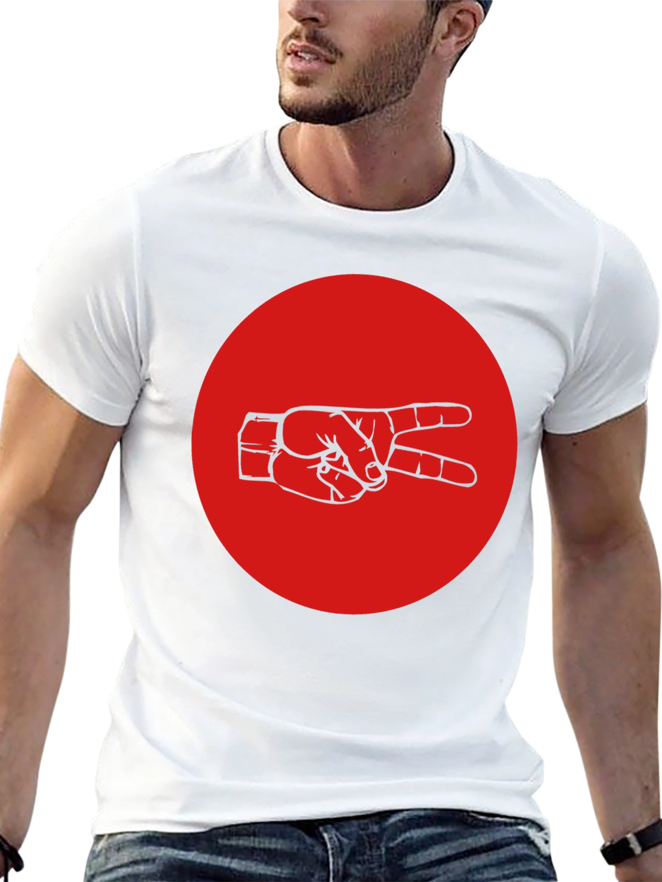 Peace Sign Graphic Tee - Black Cotton Crew Neck