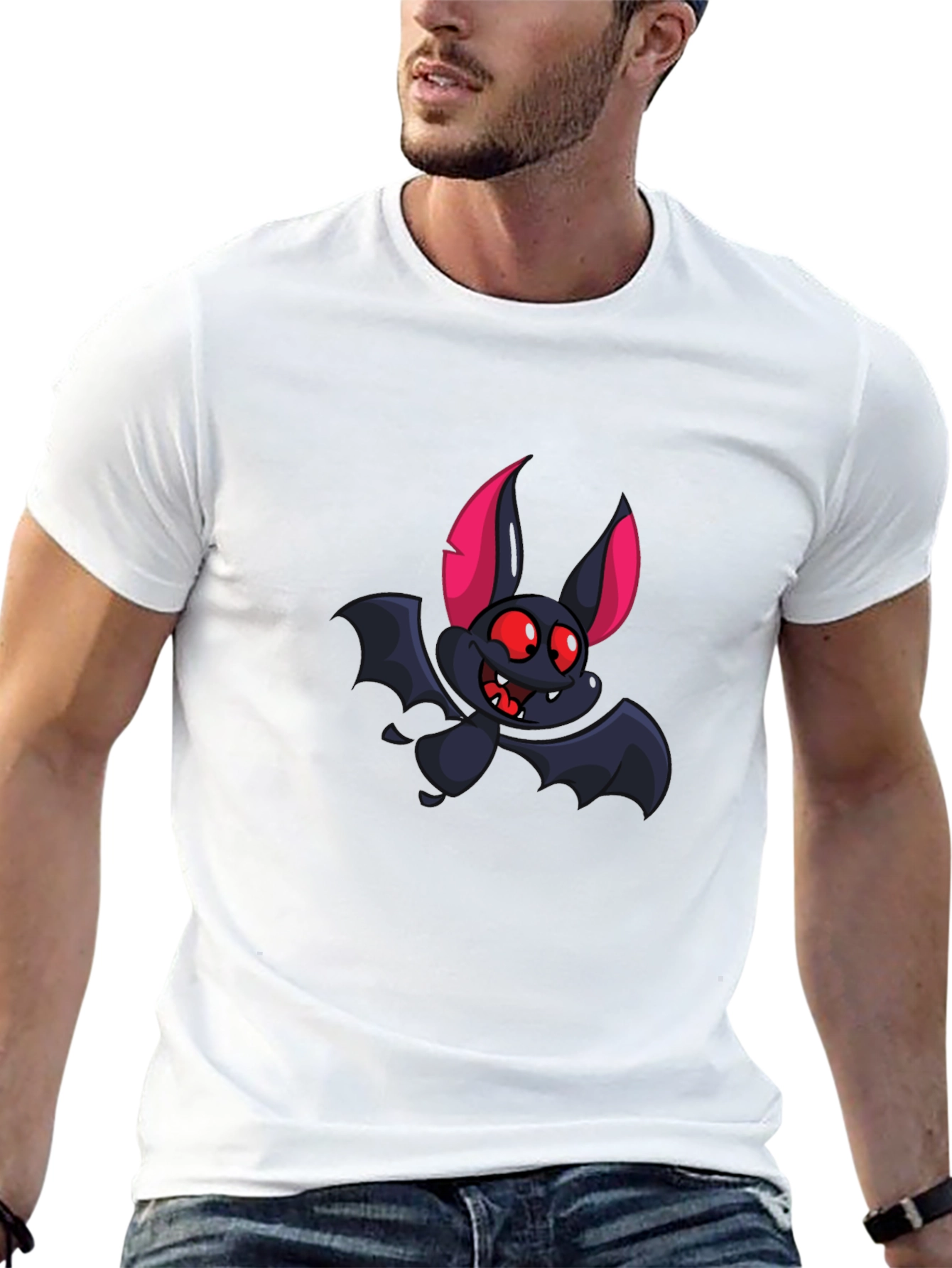 Cartoon Bat Graphic Tee - Black T-Shirt