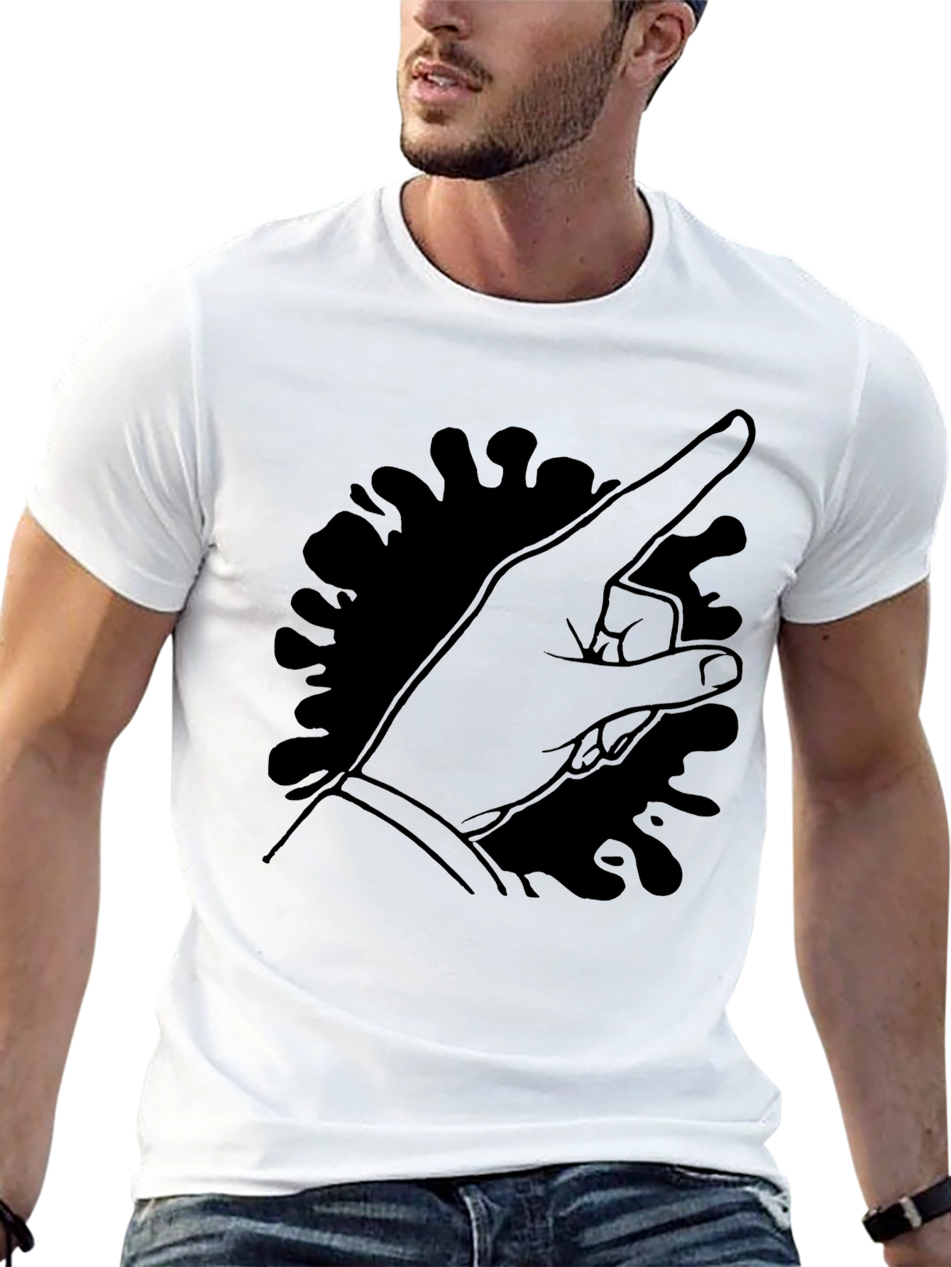 Pointing Hand Graphic Tee - Black Cotton T-Shirt