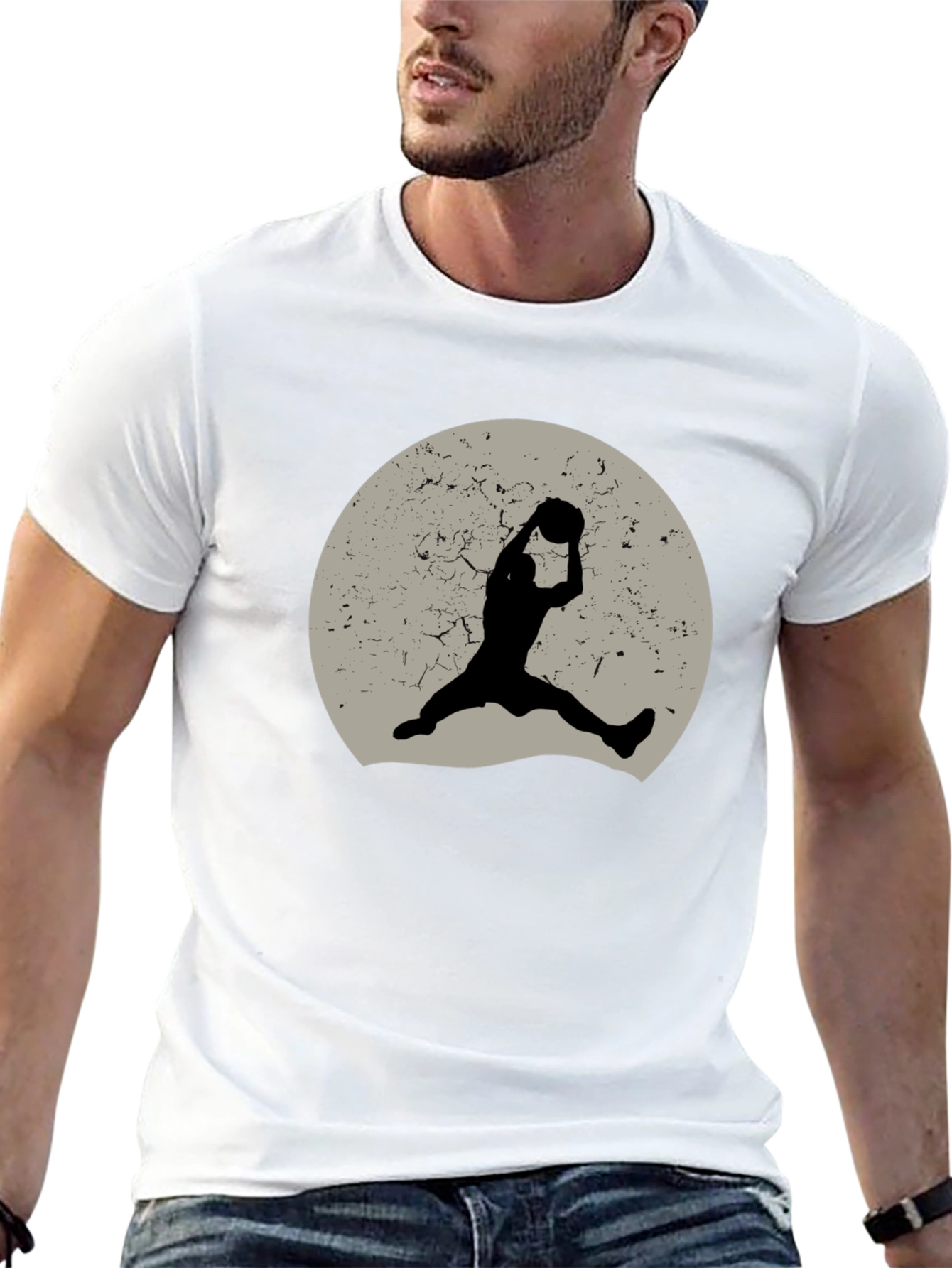 Retro Basketball Silhouette Graphic Tee - Black