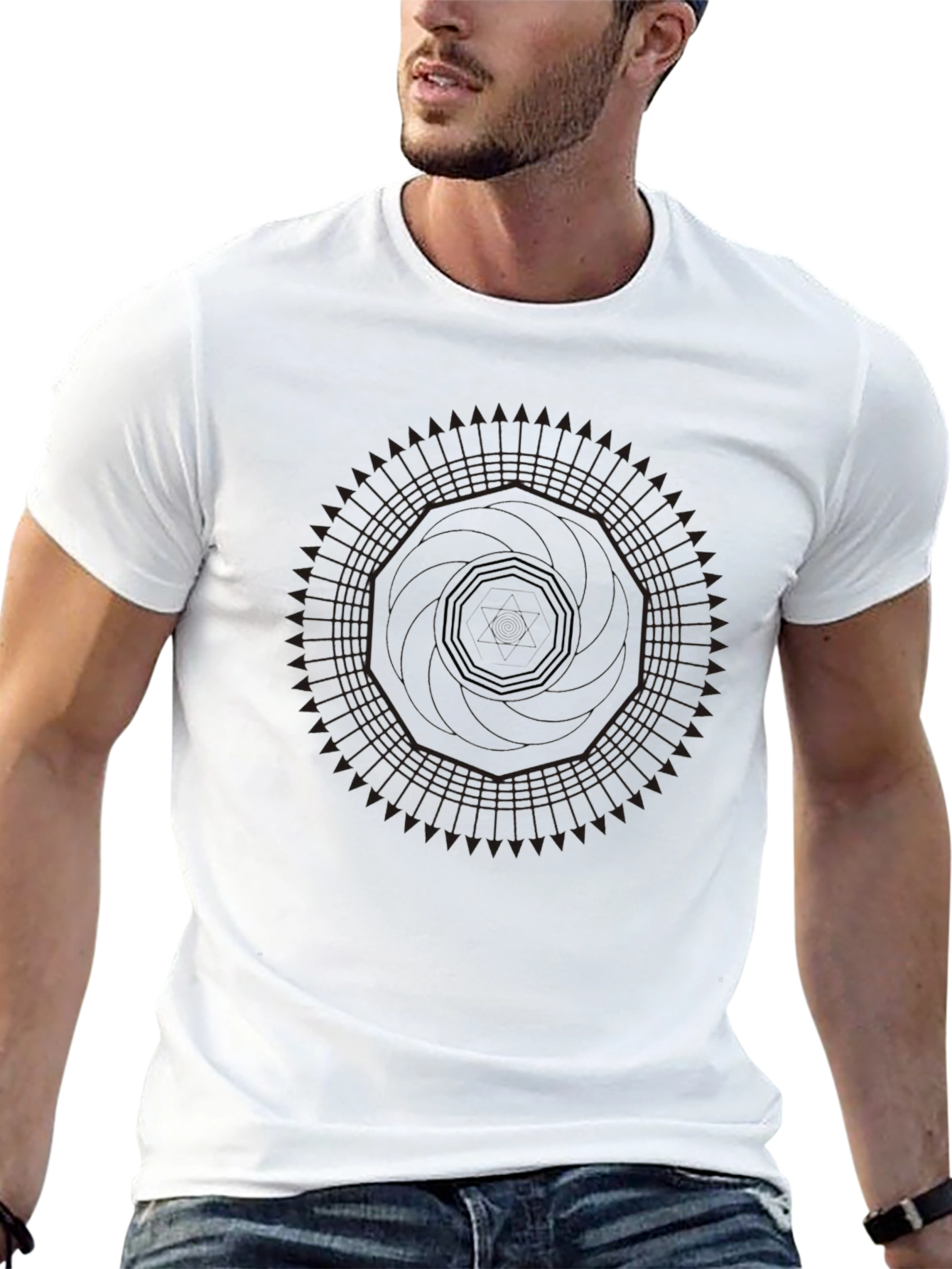 Geometric Mandala Design Black T-Shirt