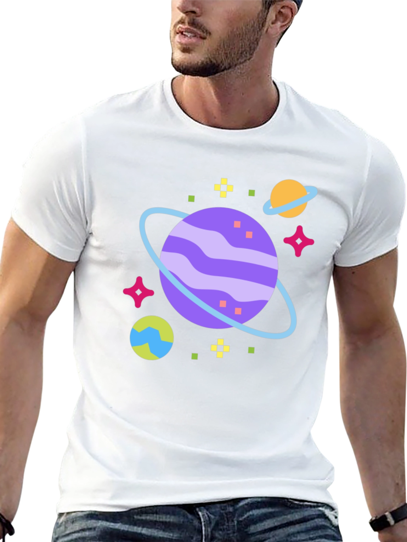 Space Planet Graphic Tee - Black Cotton T-Shirt