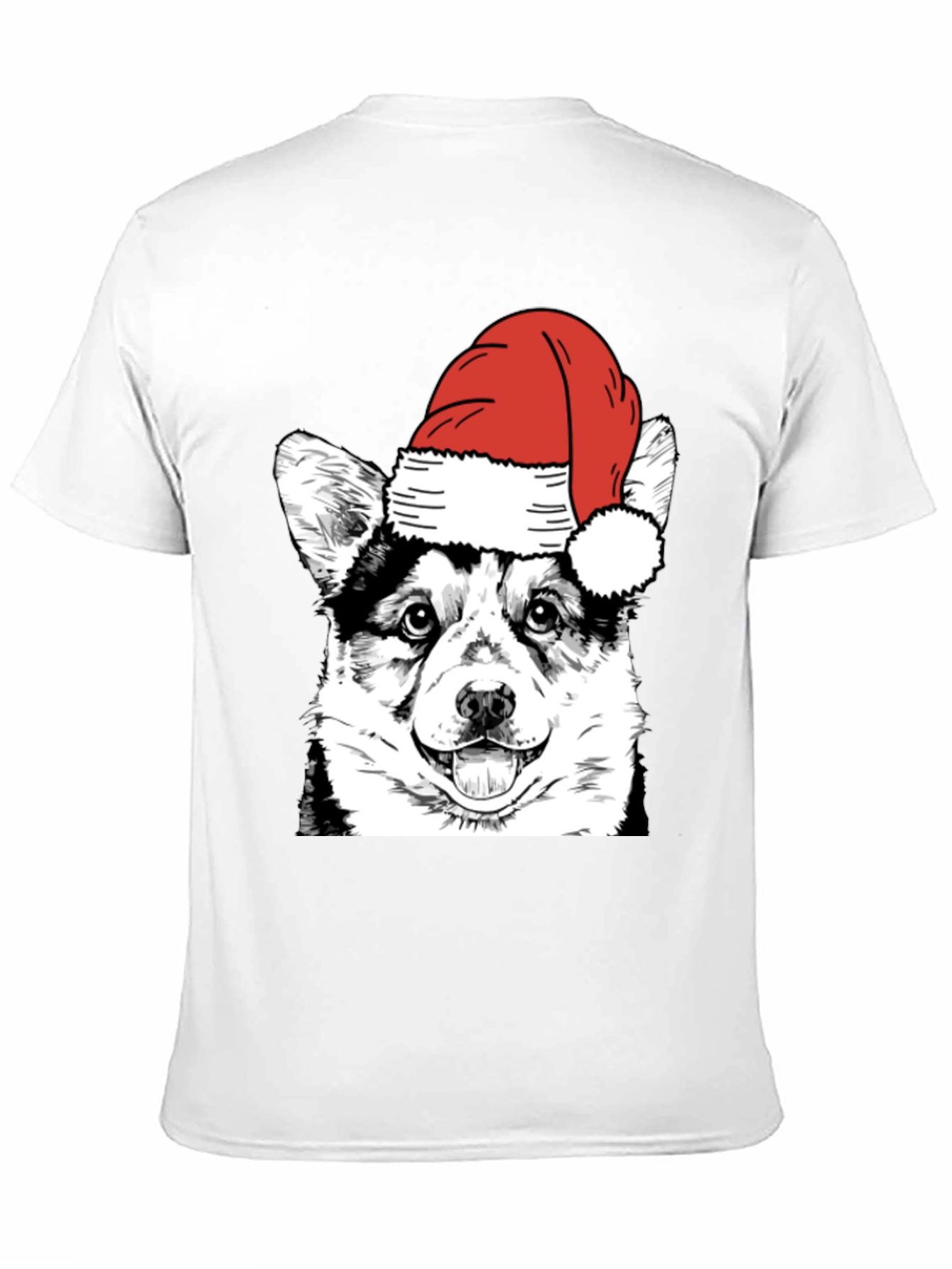 Festive Corgi Santa Hat Black T-Shirt