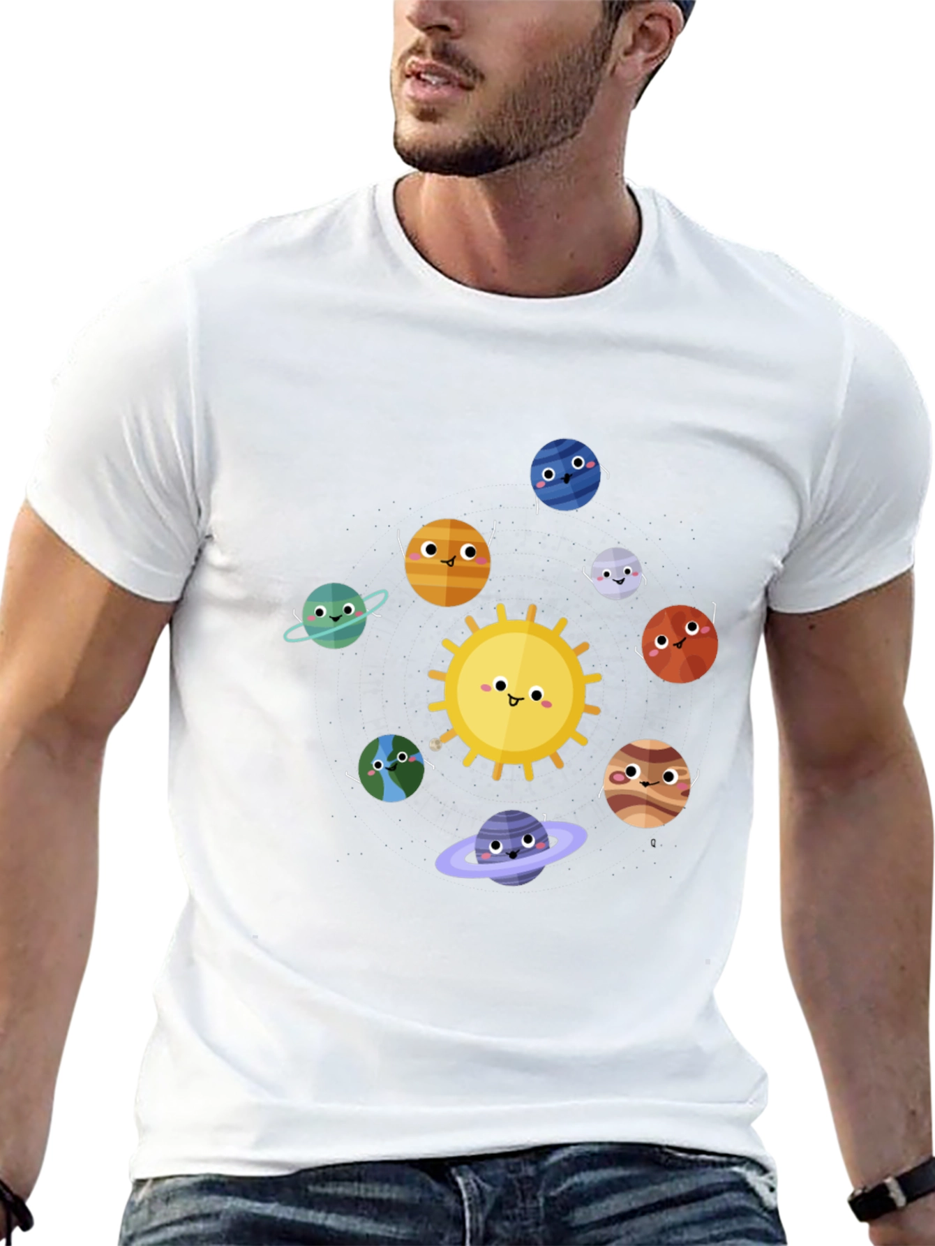 Solar System Cartoon Graphic Black T-Shirt