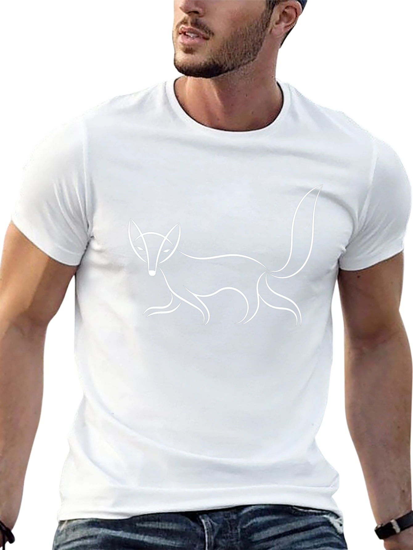 Fox Outline Black T-Shirt - Minimalist Design