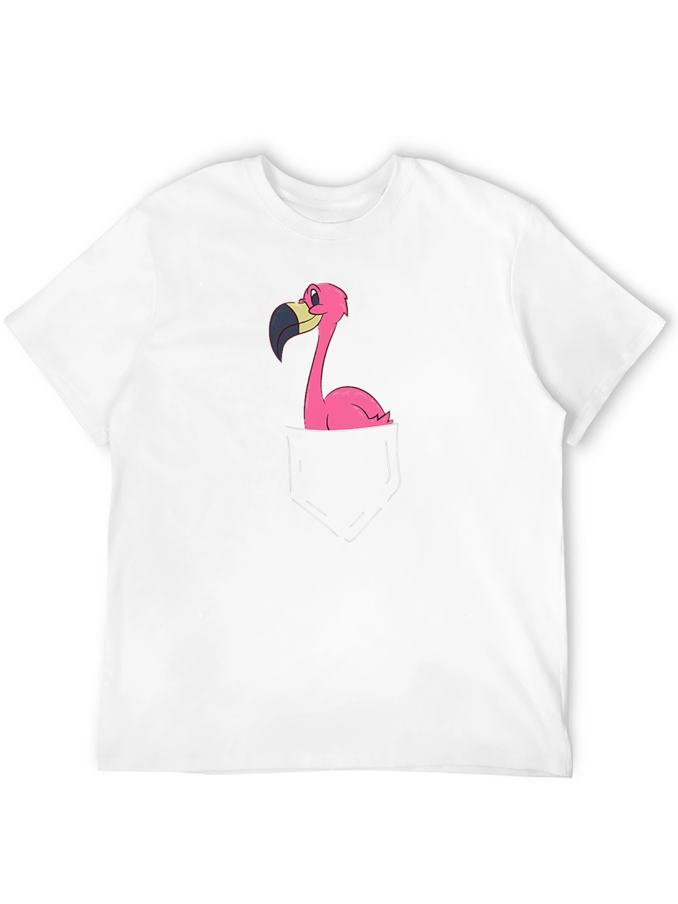 Pocket Flamingo Graphic T-Shirt - Novelty Tee