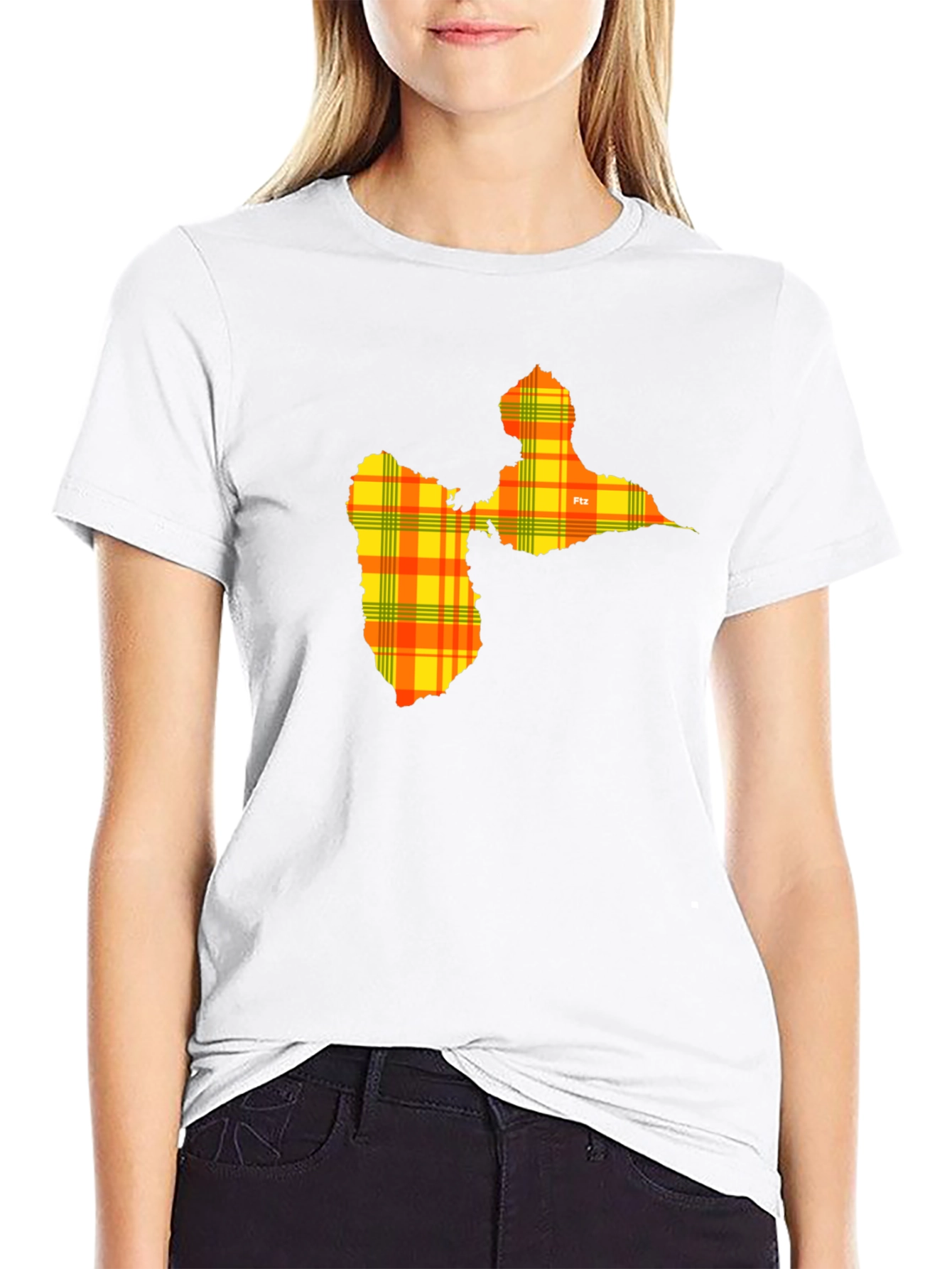 Guadeloupe Map Plaid T-Shirt - Black