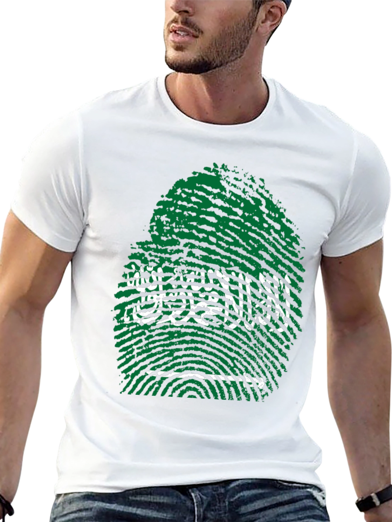 Saudi Arabia Fingerprint Flag Graphic T-Shirt