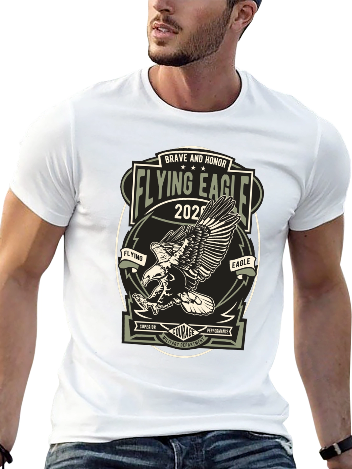 Flying Eagle Graphic Print T-Shirt - Military Style