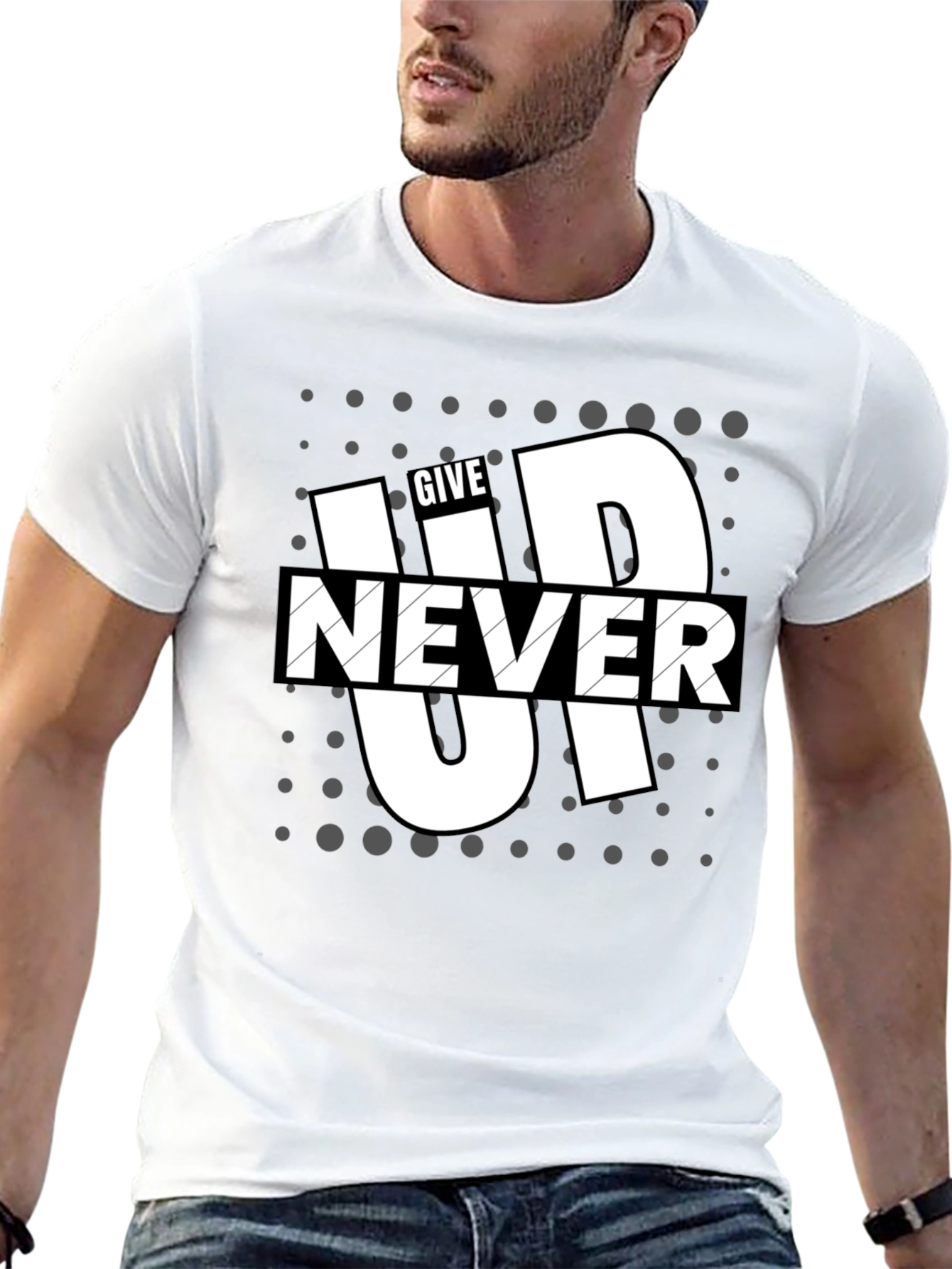 Give Up Never Mens Graphic Tee - Black