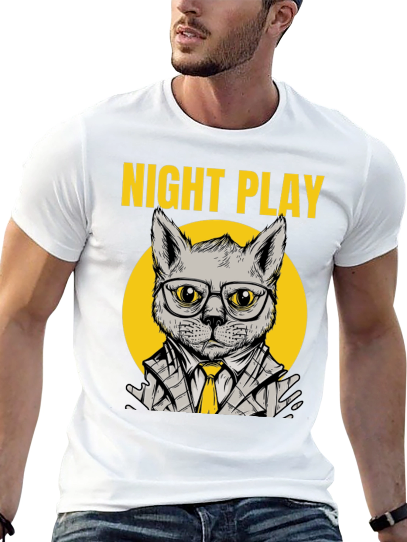 Night Play Cat Graphic Tee - Trendy Cool Design