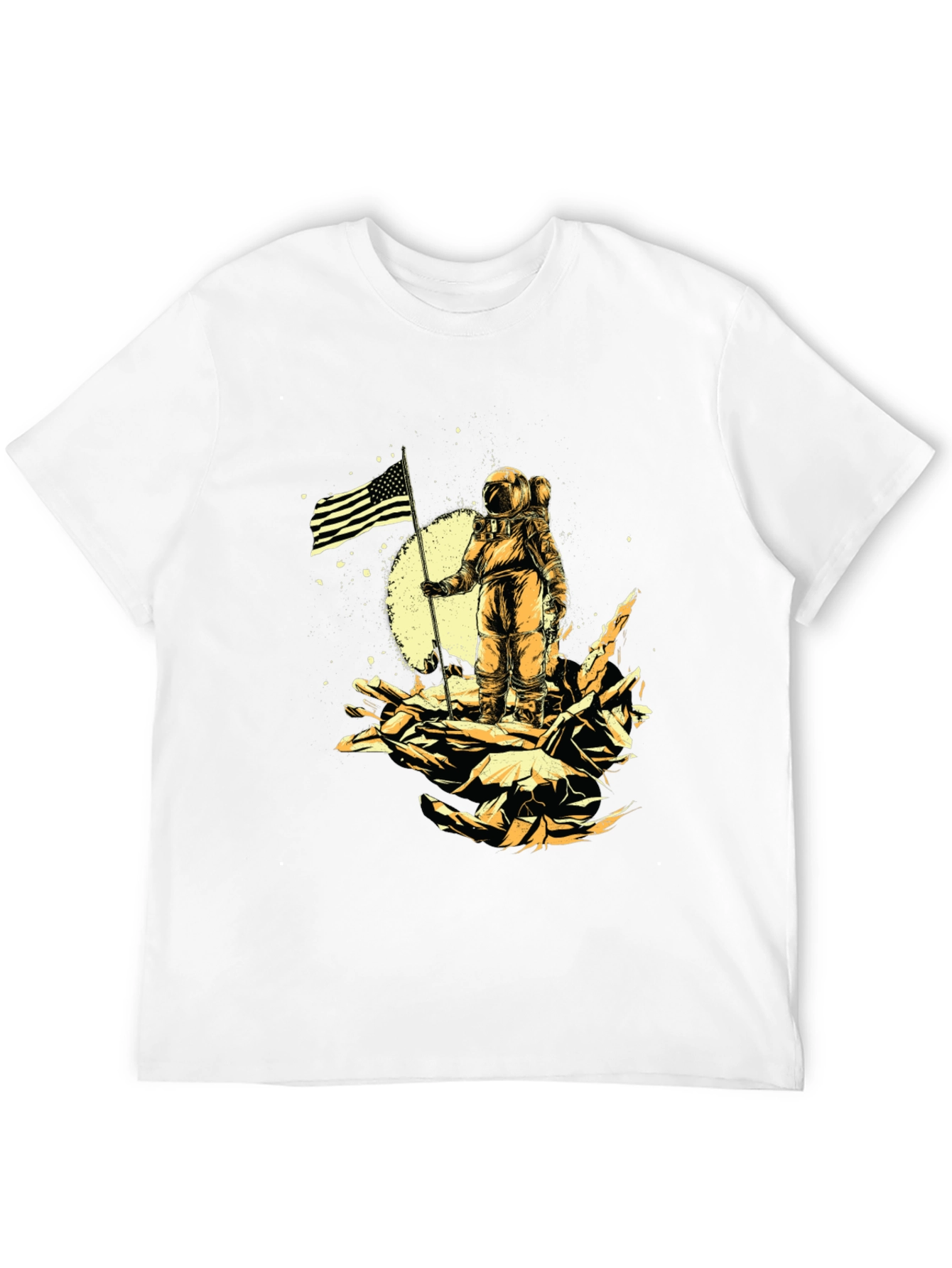 Astronaut USA Flag Graphic Print Black T-Shirt