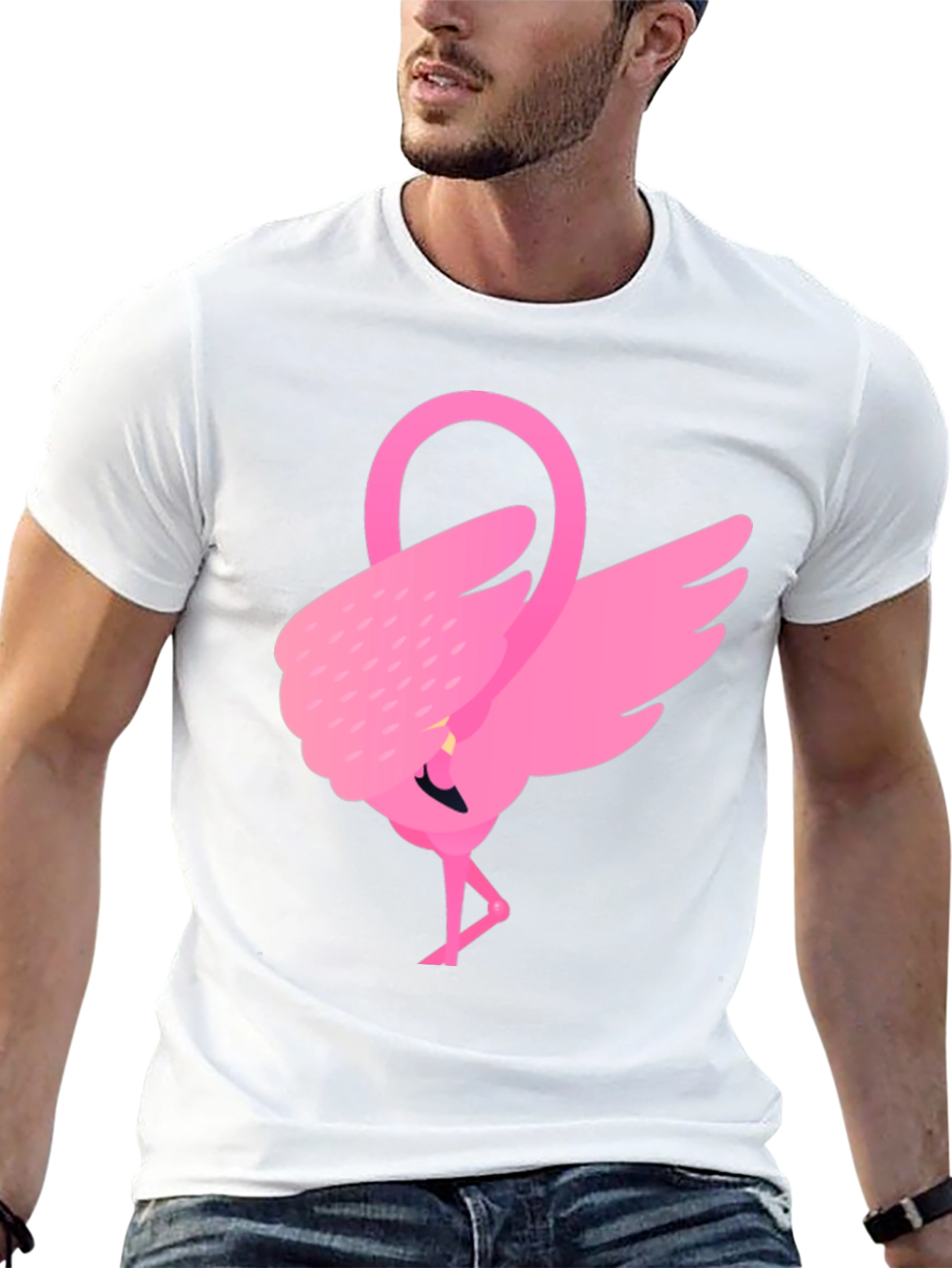 Pink Flamingo Graphic Tee - Black Cotton Shirt