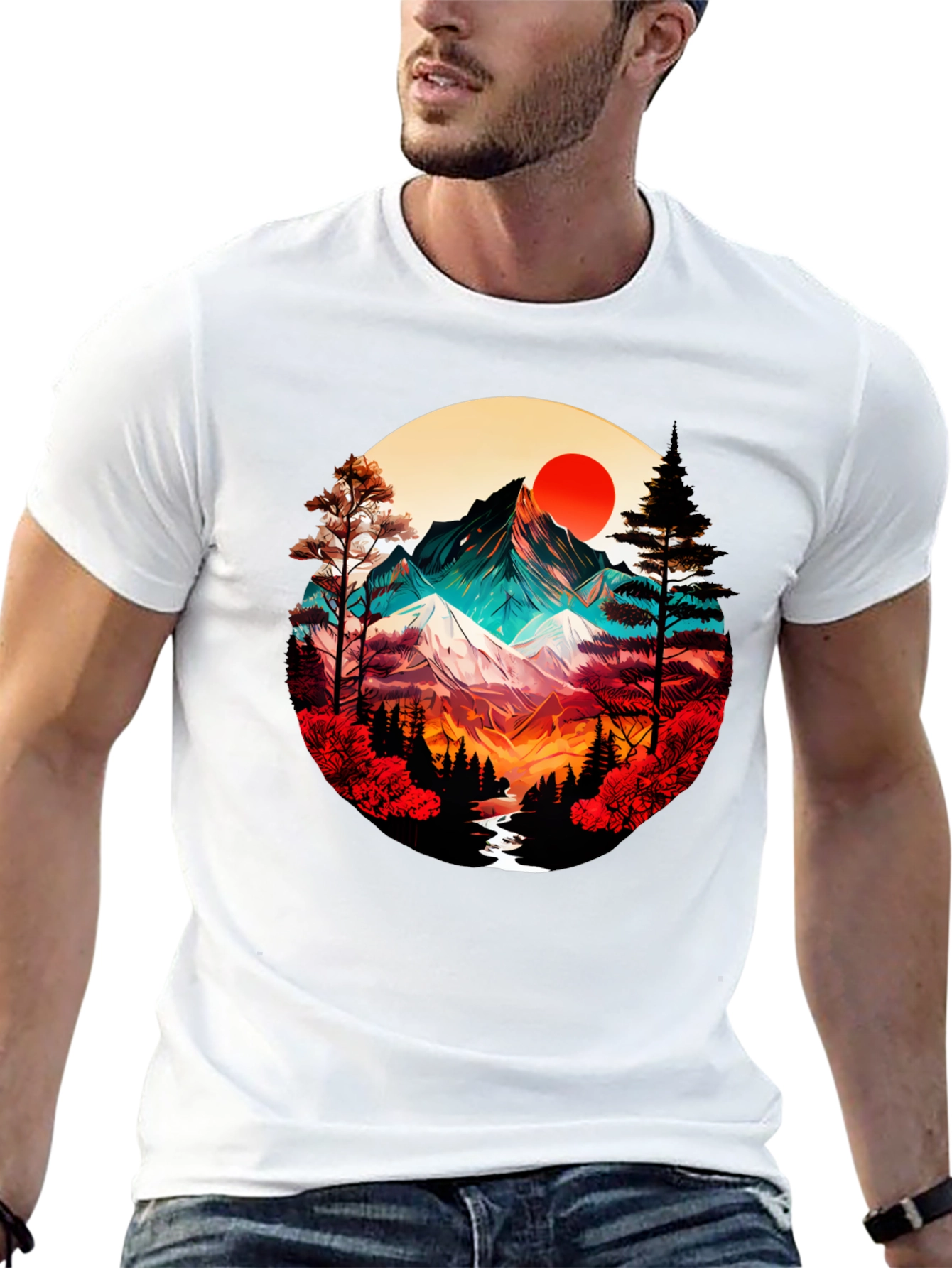 Mountain Sunset Graphic Tee - Artistic Design