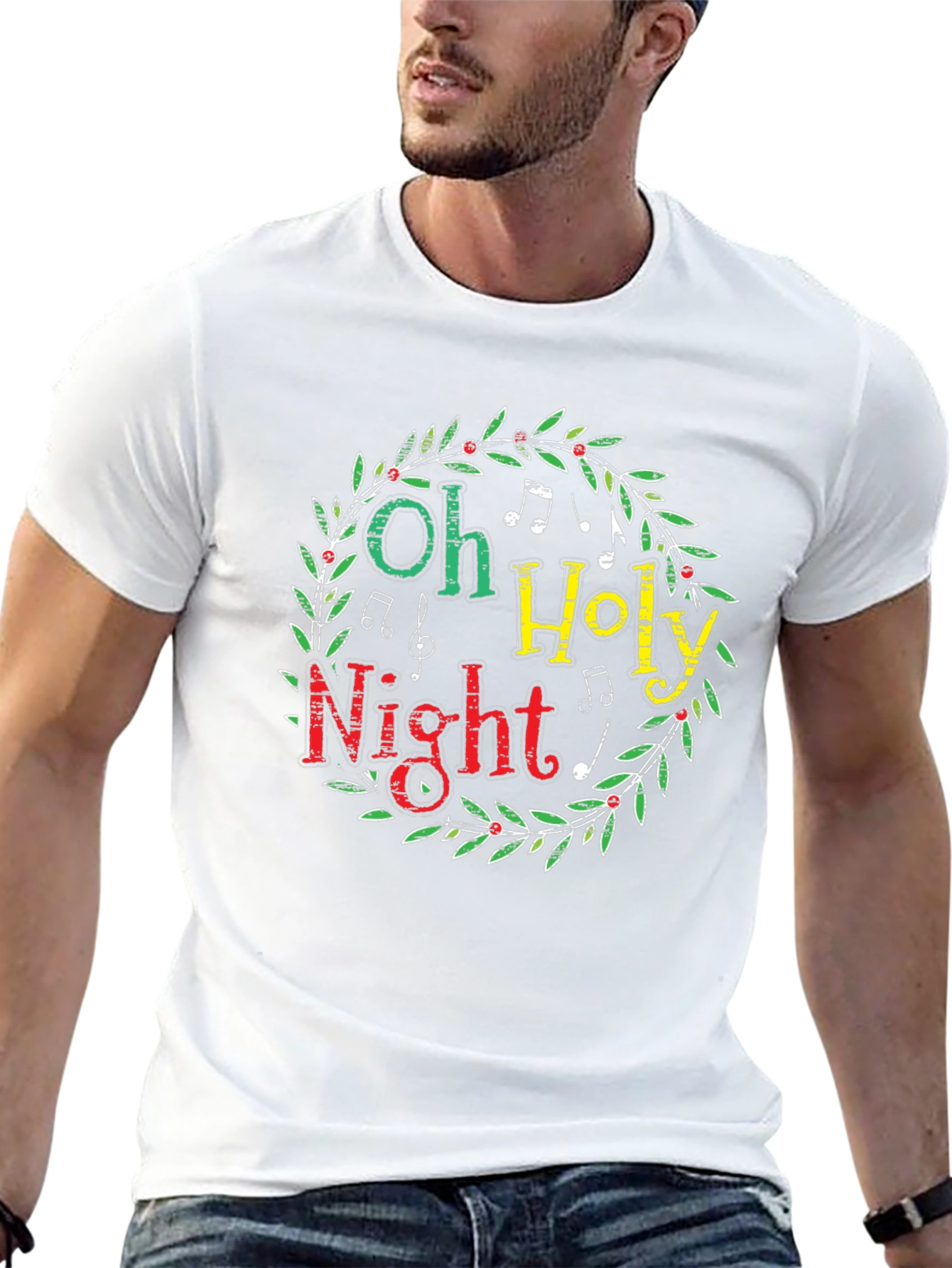 Oh Holy Night Christmas Wreath Graphic Tee