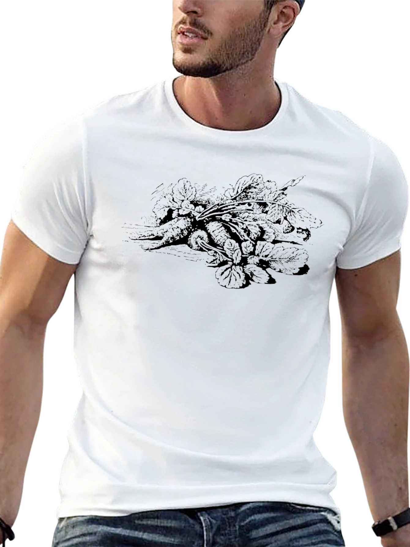 Mens Black T-Shirt with Vegetable Print