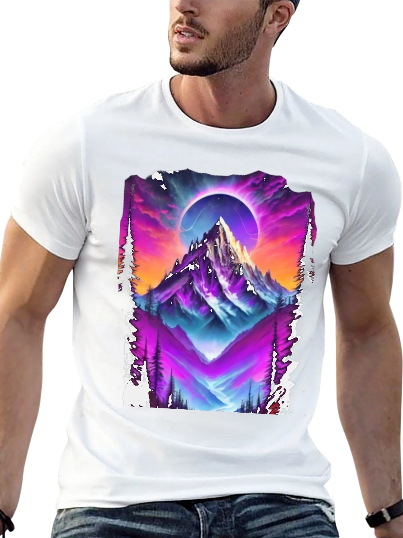 Mountain Eclipse Graphic Tee - Vivid Print Shirt
