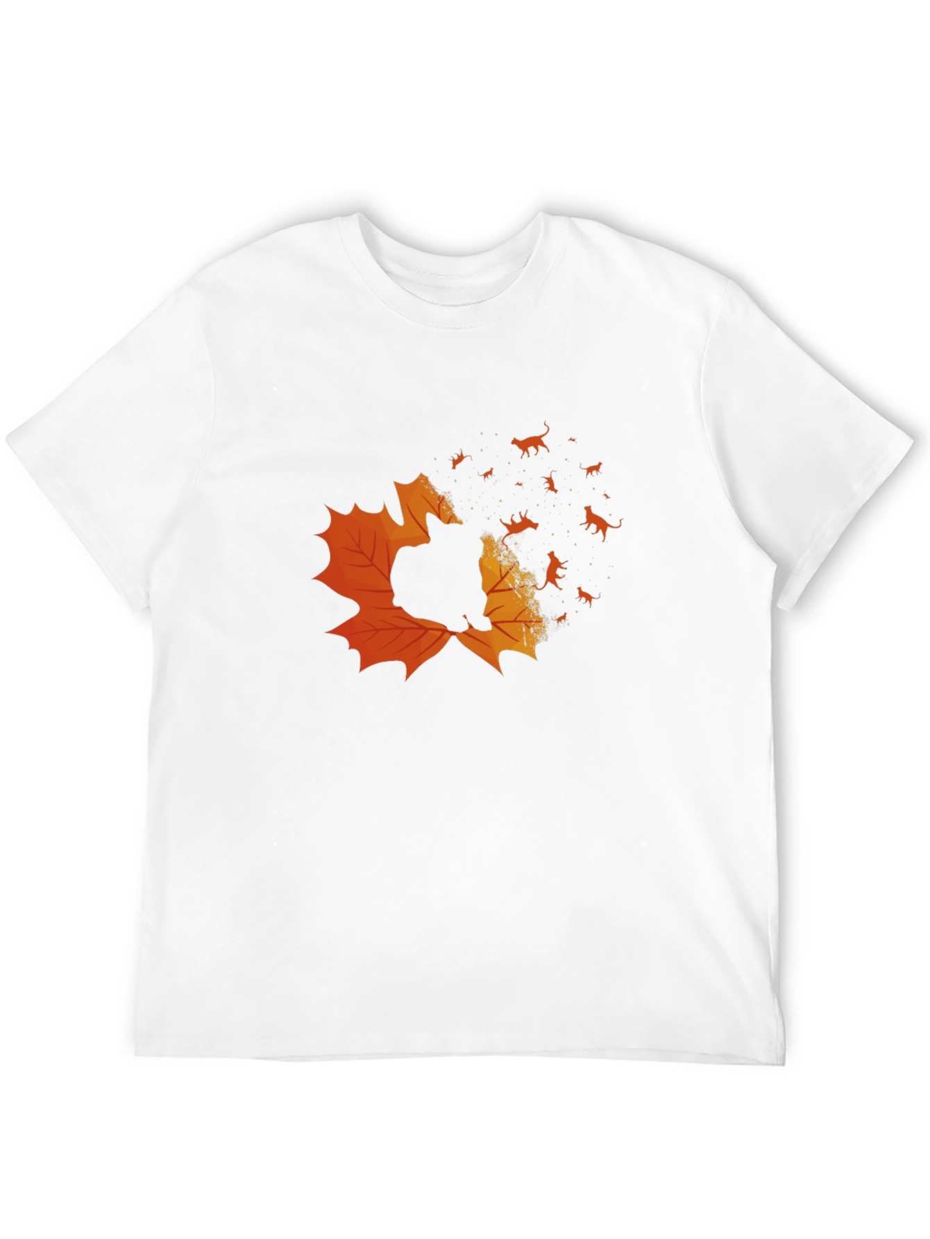 Autumn Cat T-Shirt - Maple Leaf Design