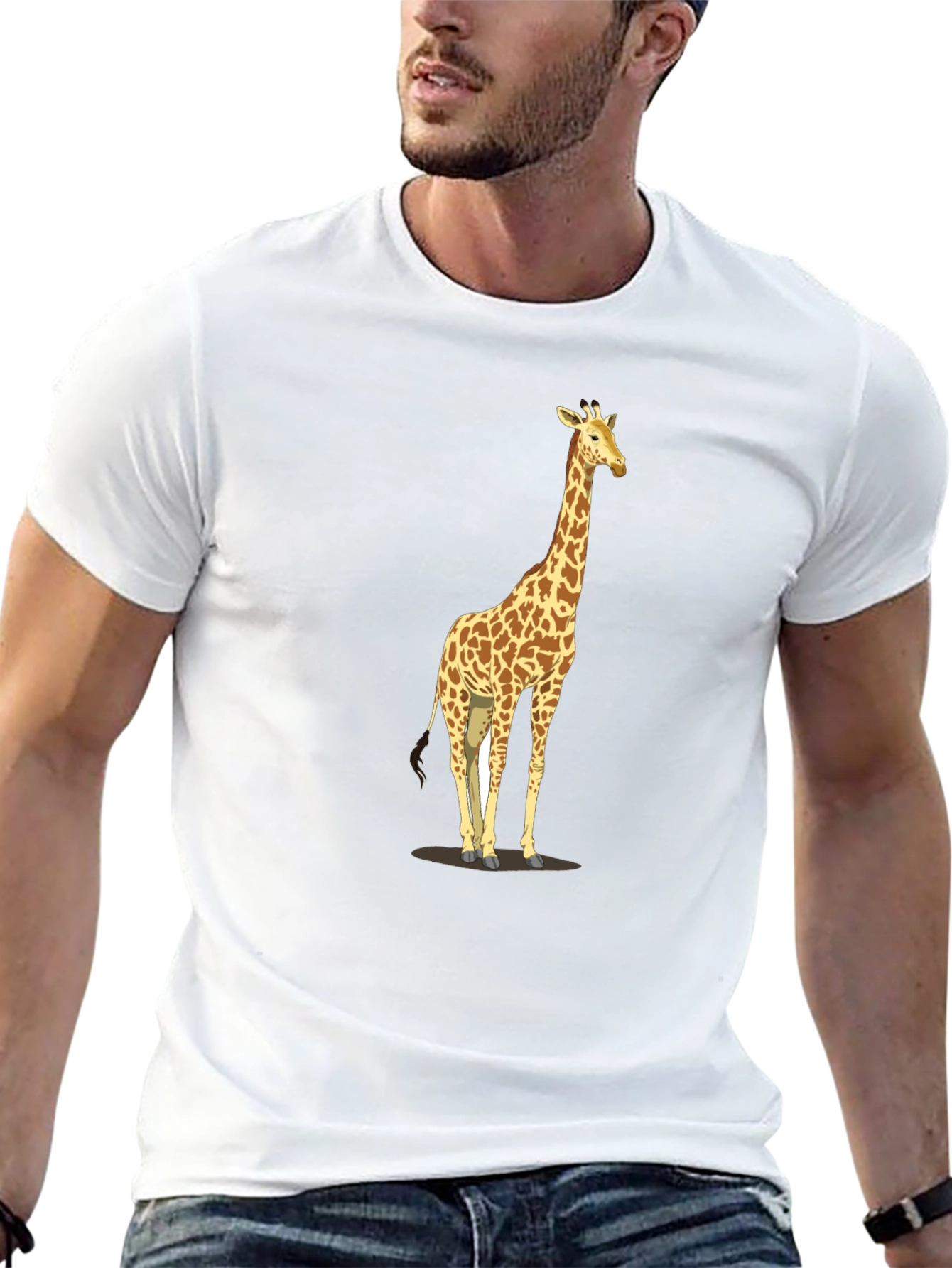 Giraffe Print Black T-Shirt - Mens Casual Tee