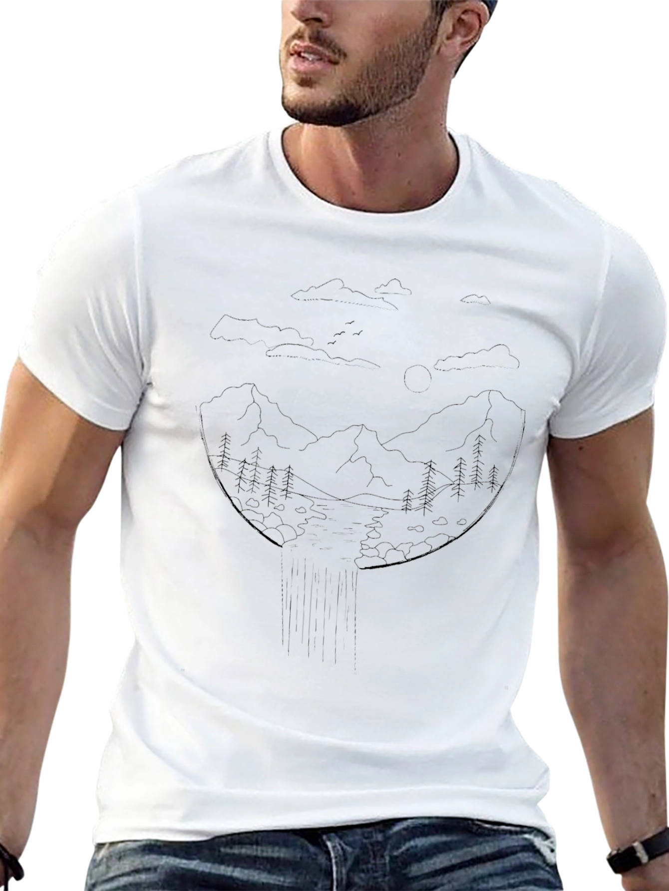 Mens Black T-Shirt - Mountain Landscape Design