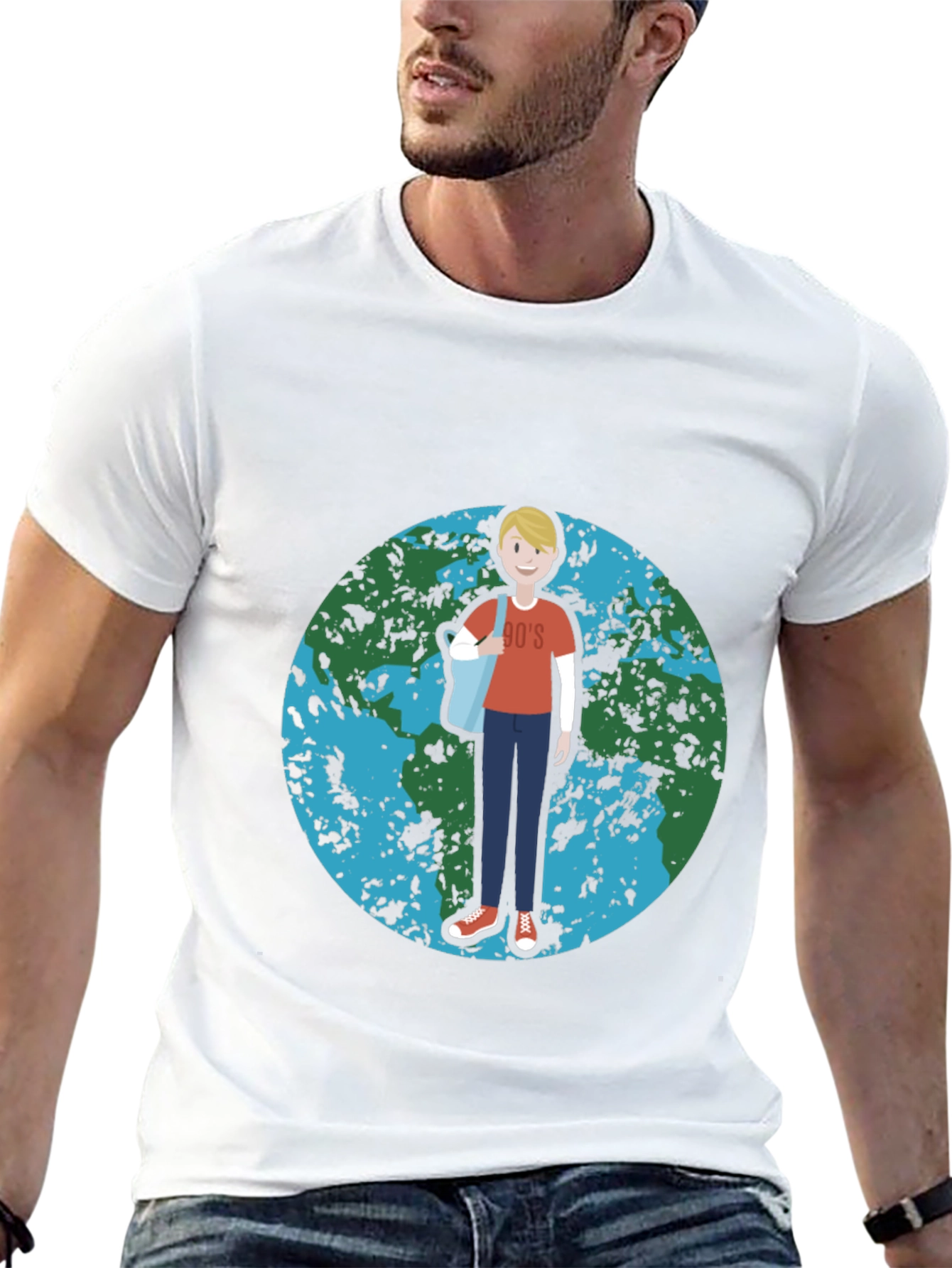 Retro 90s Cartoon Earth Graphic Black T-Shirt