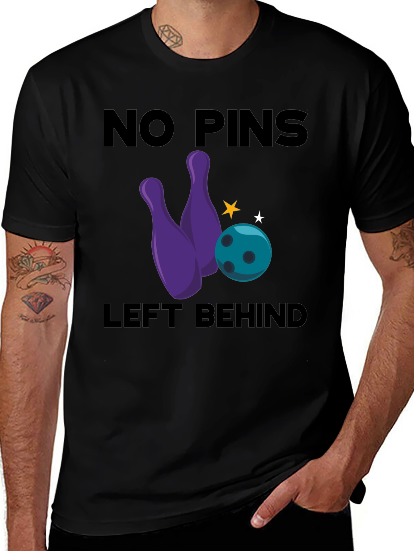 No Pins Left Behind Bowling Graphic T-Shirt