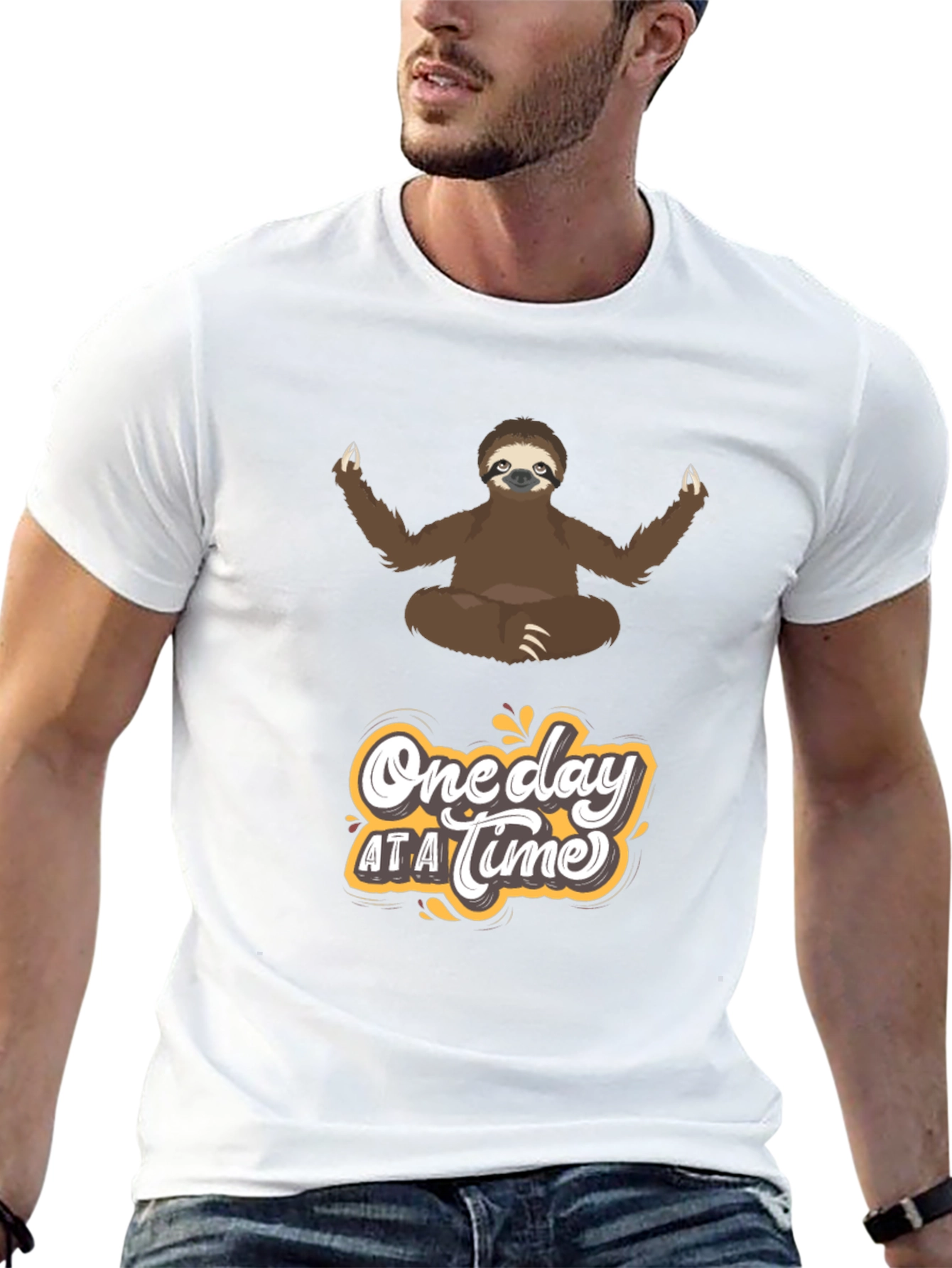 Meditating Sloth T-Shirt - One Day at a Time