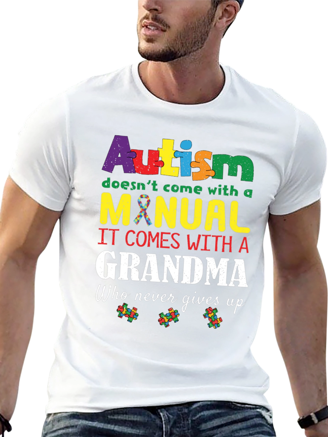 Autism Grandma T-Shirt: Never Gives Up Support Tee
