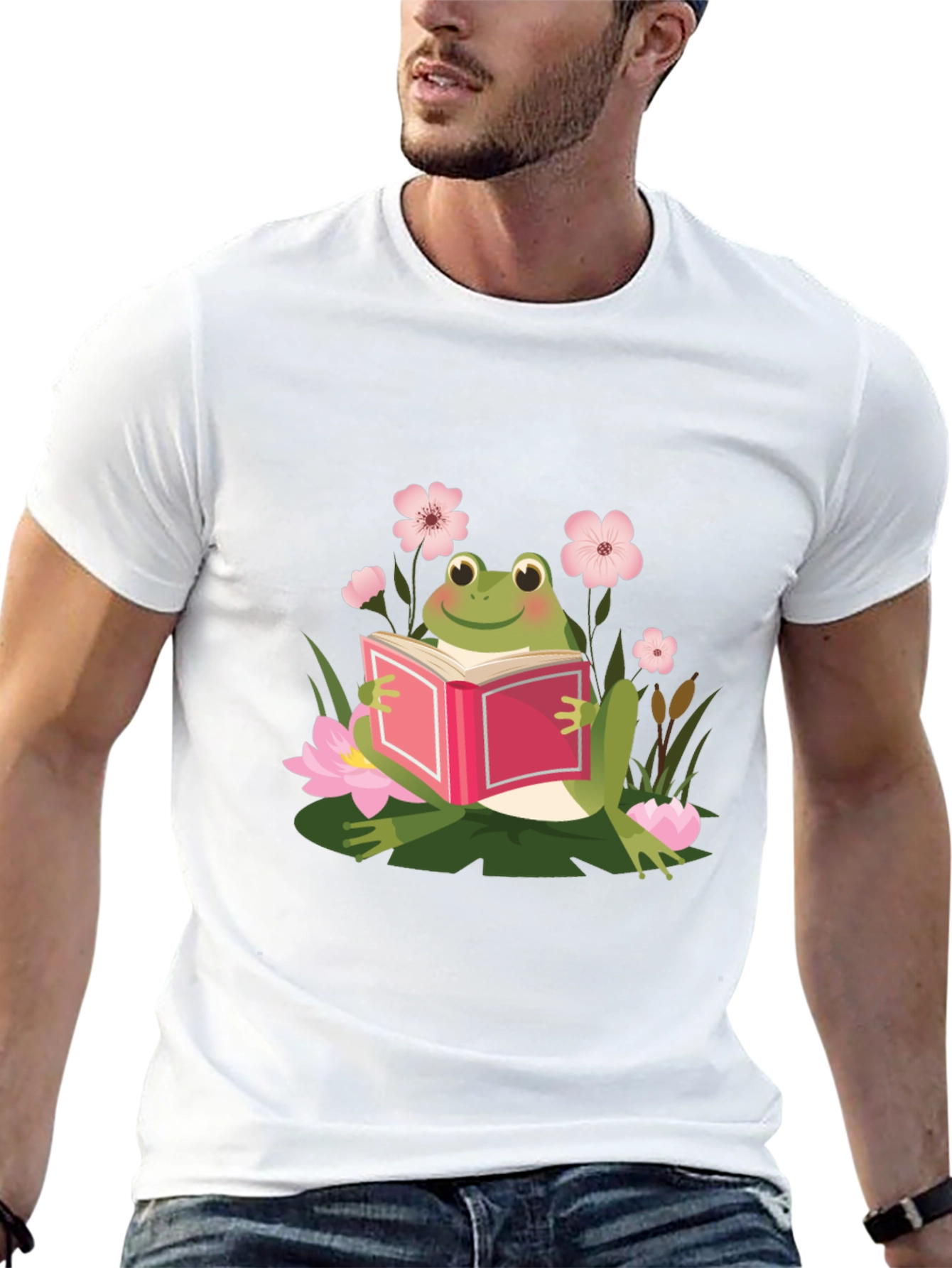 Frog Reading Book Black T-Shirt