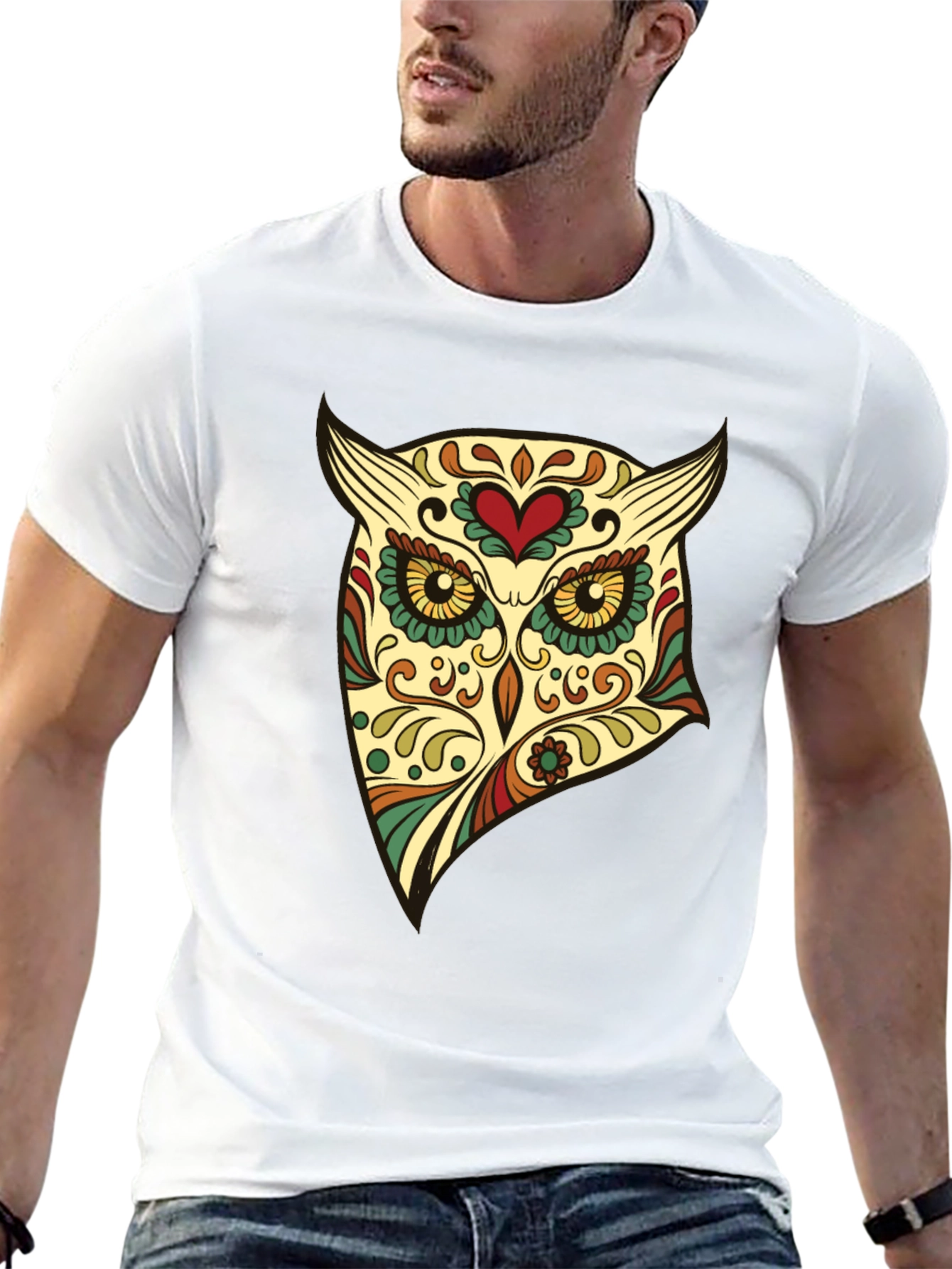 Owl Sugar Skull Graphic Tee - Mens Black T-Shirt